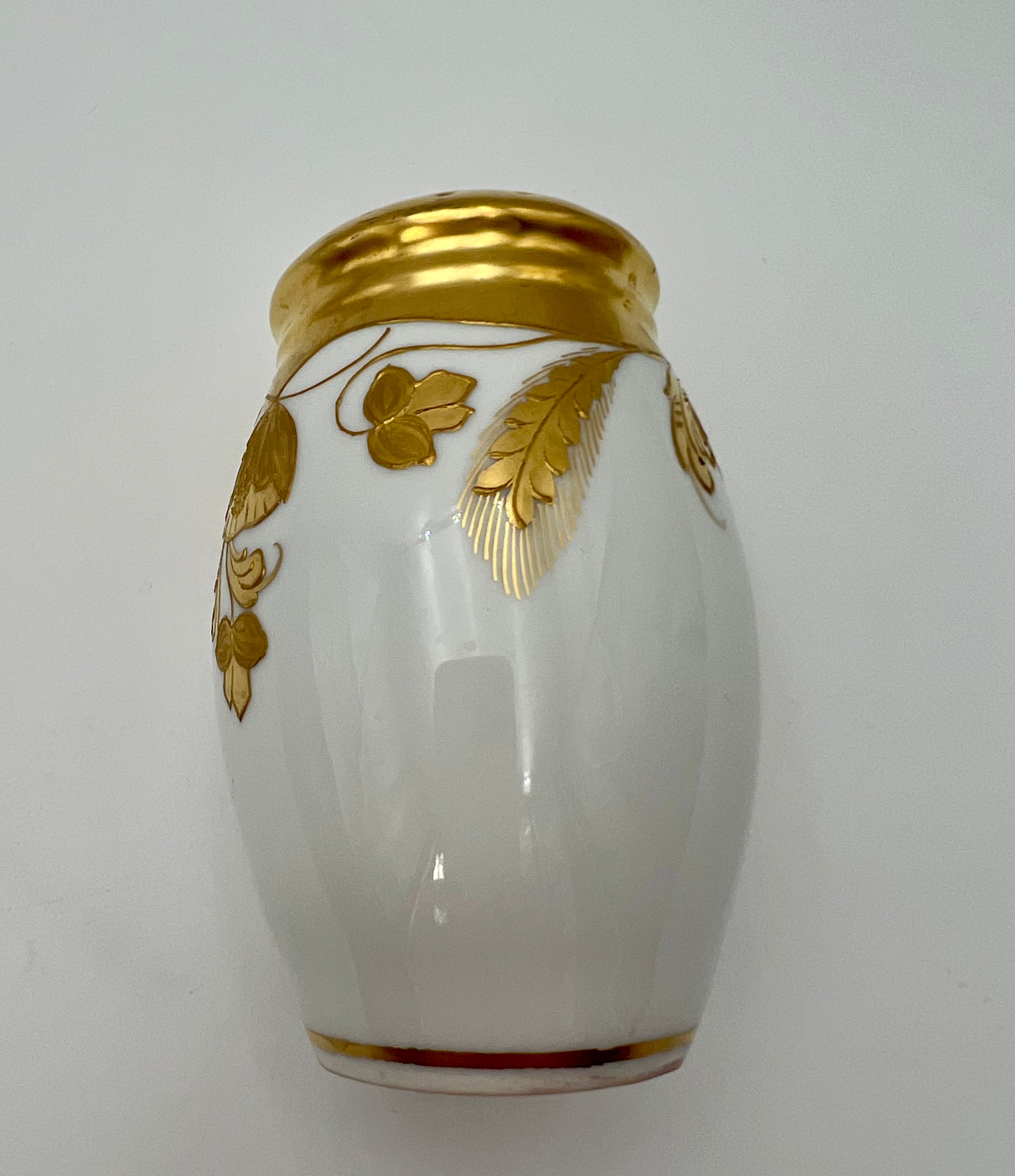 Antique Porcelain Sugar Shaker Muffineer | Stouffer Studio Chicago | Hand-Gilded Raised Gold Floral | Signed BEK