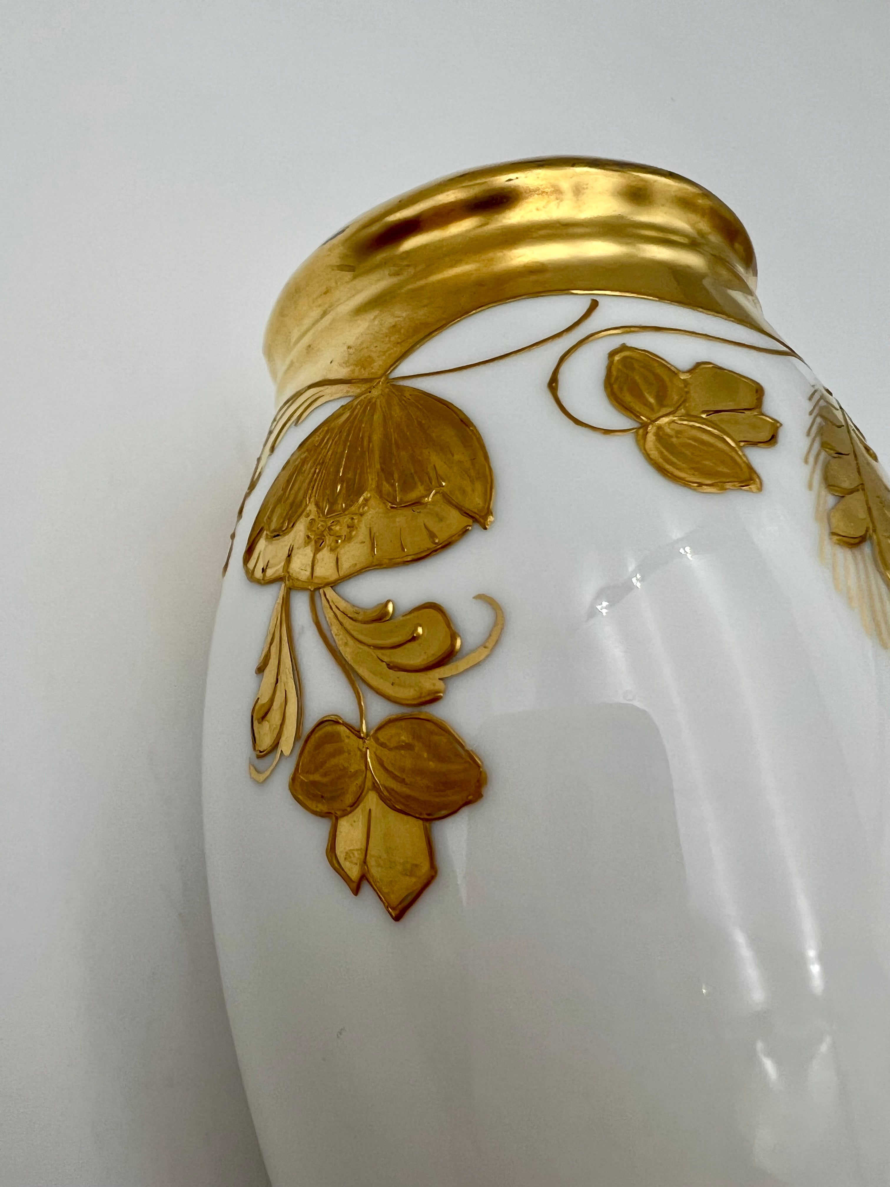 Antique Porcelain Sugar Shaker Muffineer | Stouffer Studio Chicago | Hand-Gilded Raised Gold Floral | Signed BEK