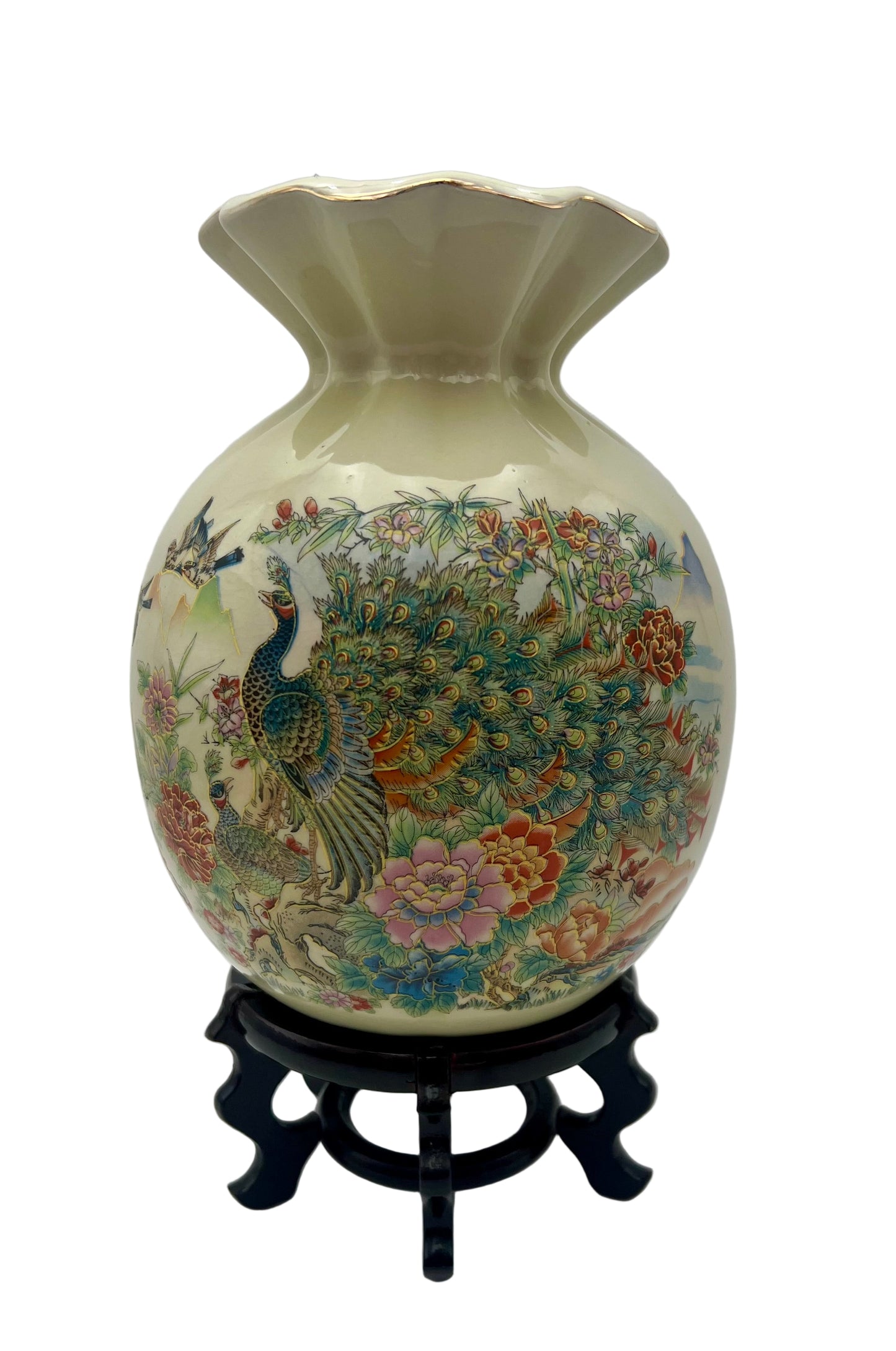 VINTAGE 1980s PEACOCK VASE