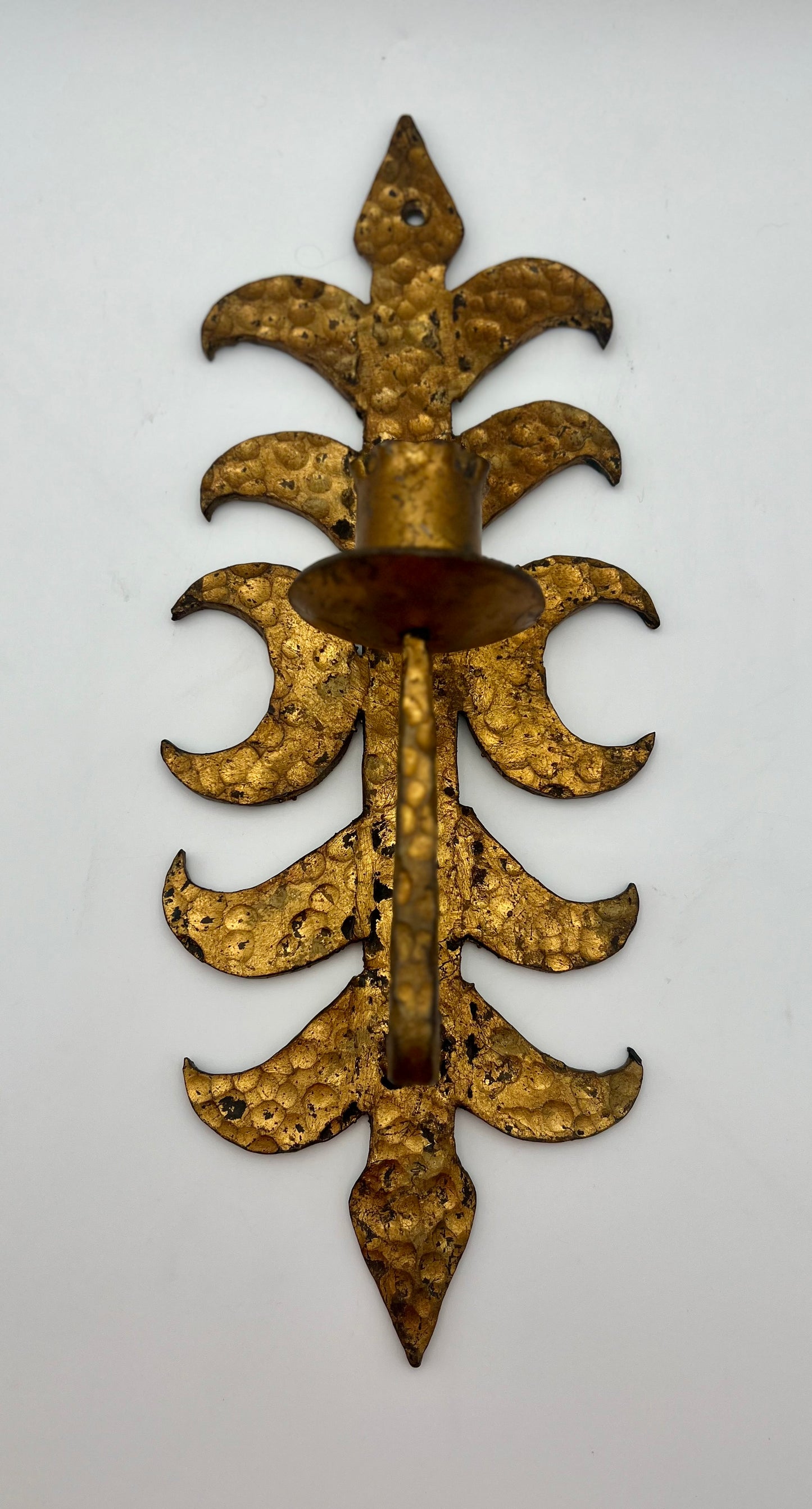 VINTAGE LARGE HAMMERED BRONZE WALL SCONCE