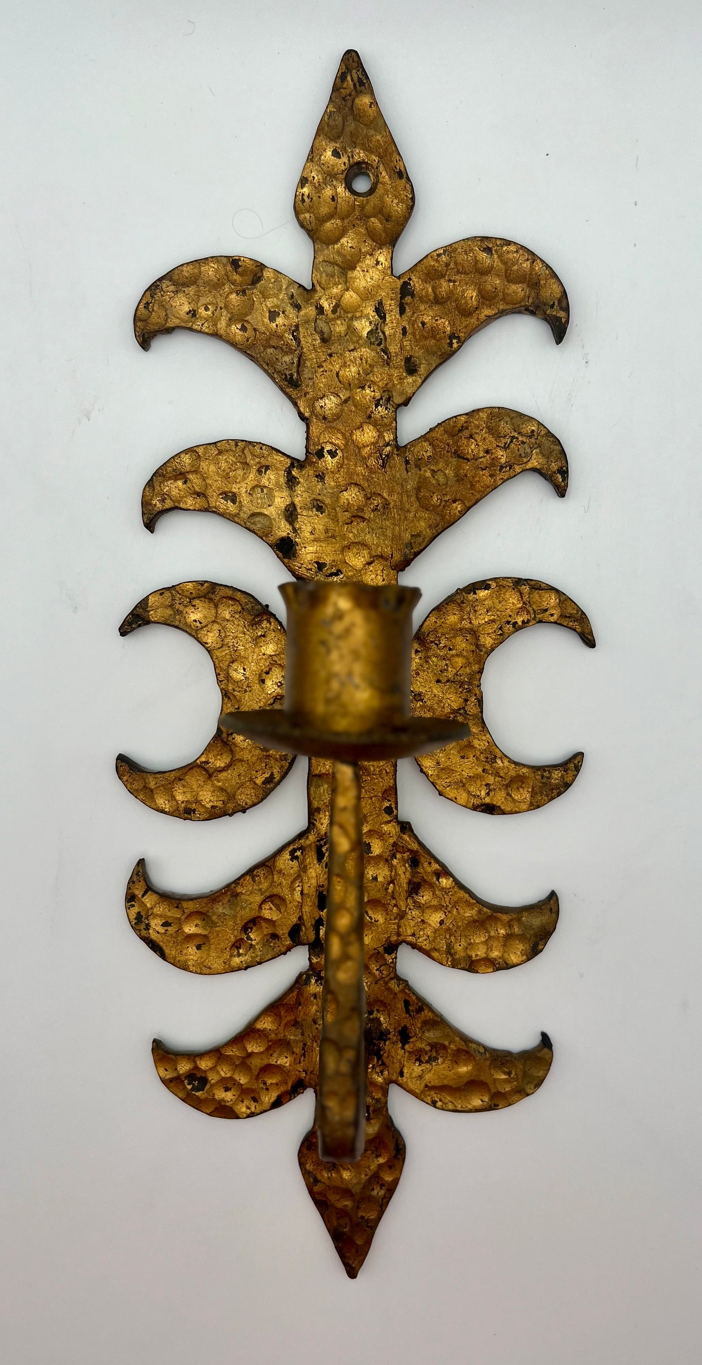 VINTAGE LARGE HAMMERED BRONZE WALL SCONCE