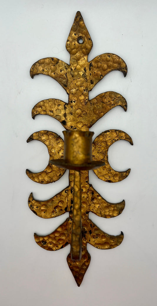 VINTAGE LARGE HAMMERED BRONZE WALL SCONCE