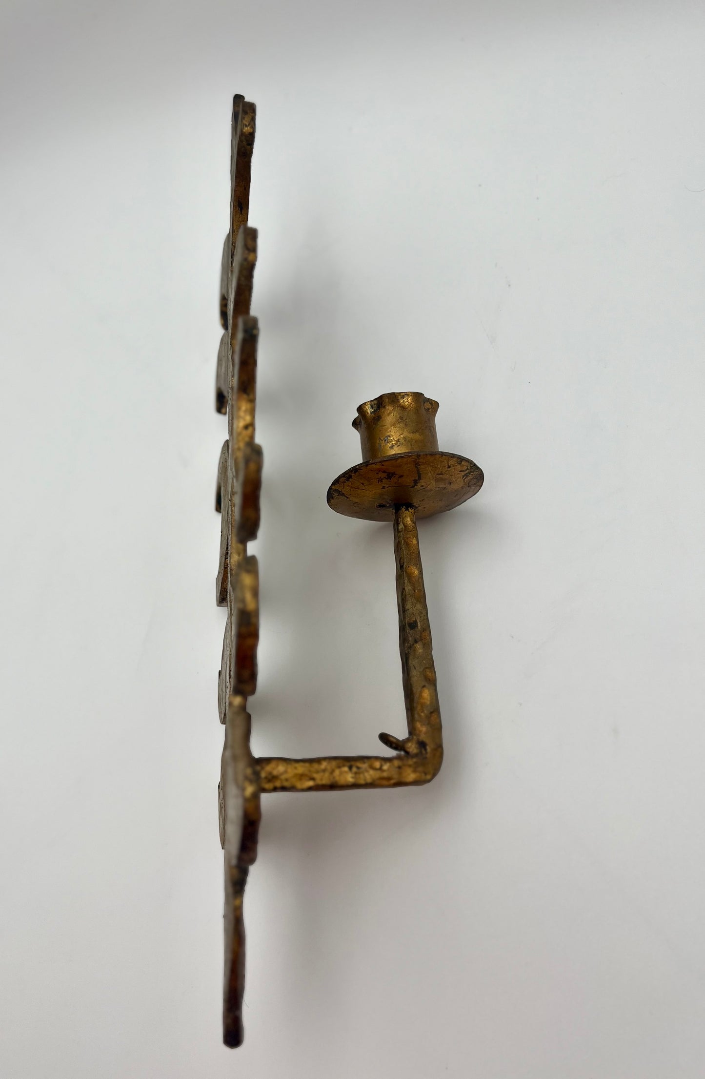 VINTAGE LARGE HAMMERED BRONZE WALL SCONCE