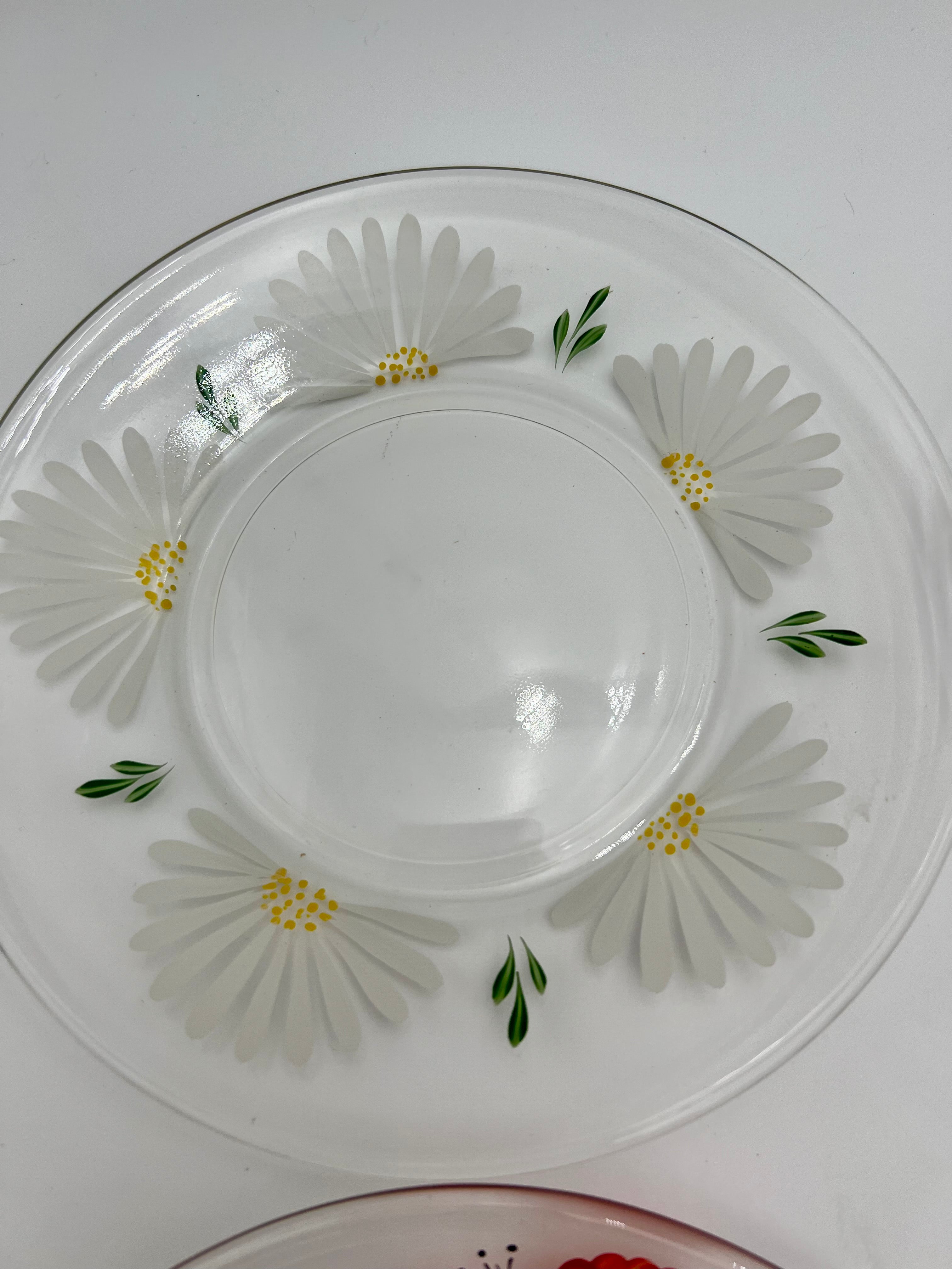 VINTAGE 1970s HAND-PAINTED FLORAL GLASS PLATE SET – MADE IN JAPAN – SET OF 6
