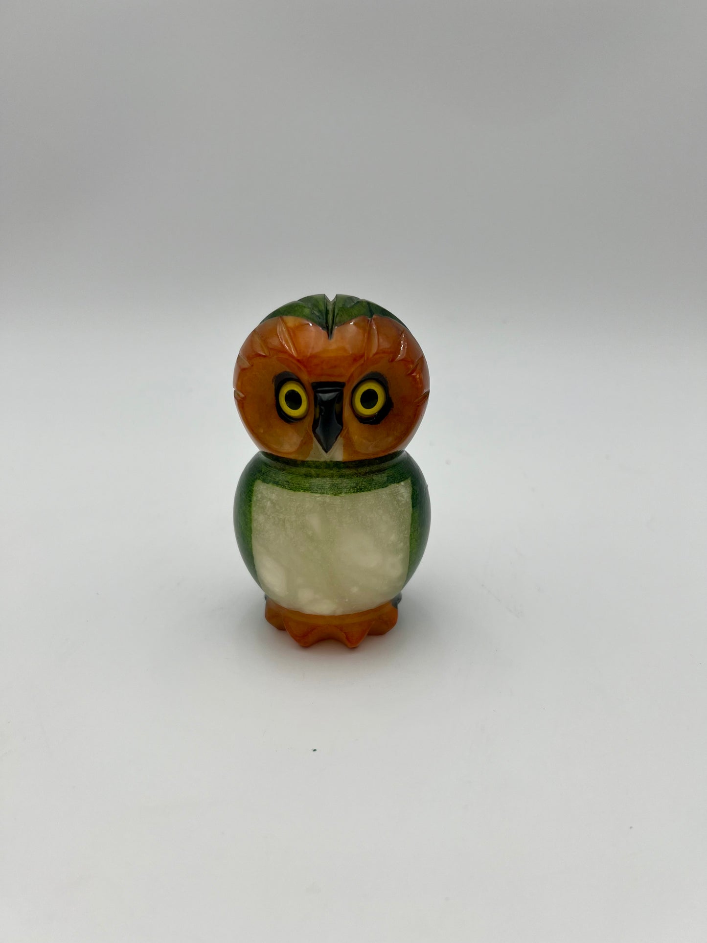 VINTAGE ITALIAN ALABASTER GREEN AND ORANGE OWL