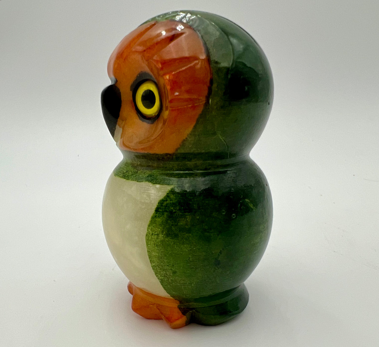 VINTAGE ITALIAN ALABASTER GREEN AND ORANGE OWL