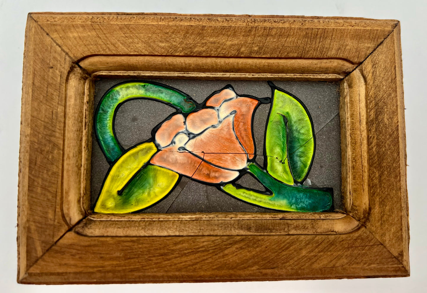 VINTAGE BOHO STAINED GLASS WOOD JEWERLY BOX