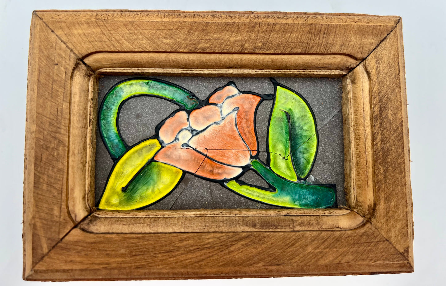 VINTAGE BOHO STAINED GLASS WOOD JEWERLY BOX