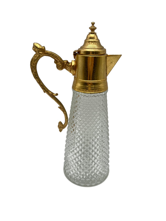ANTIQUE ENGLISH CUT GLASS AND GILT METAL CLARET JUG – LATE VICTORIAN BARWARE, FIGURAL HANDLE, CIRCA 1880