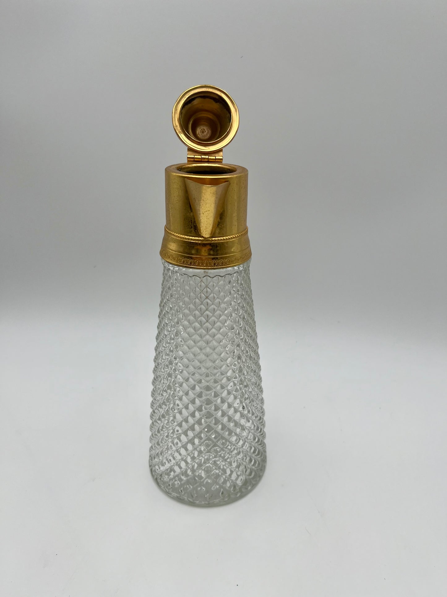 ANTIQUE ART DECO DIAMOND TIP CRYSTAL  AND GILT LION HEAD HANDLE JUG, CIRCA  1930’S