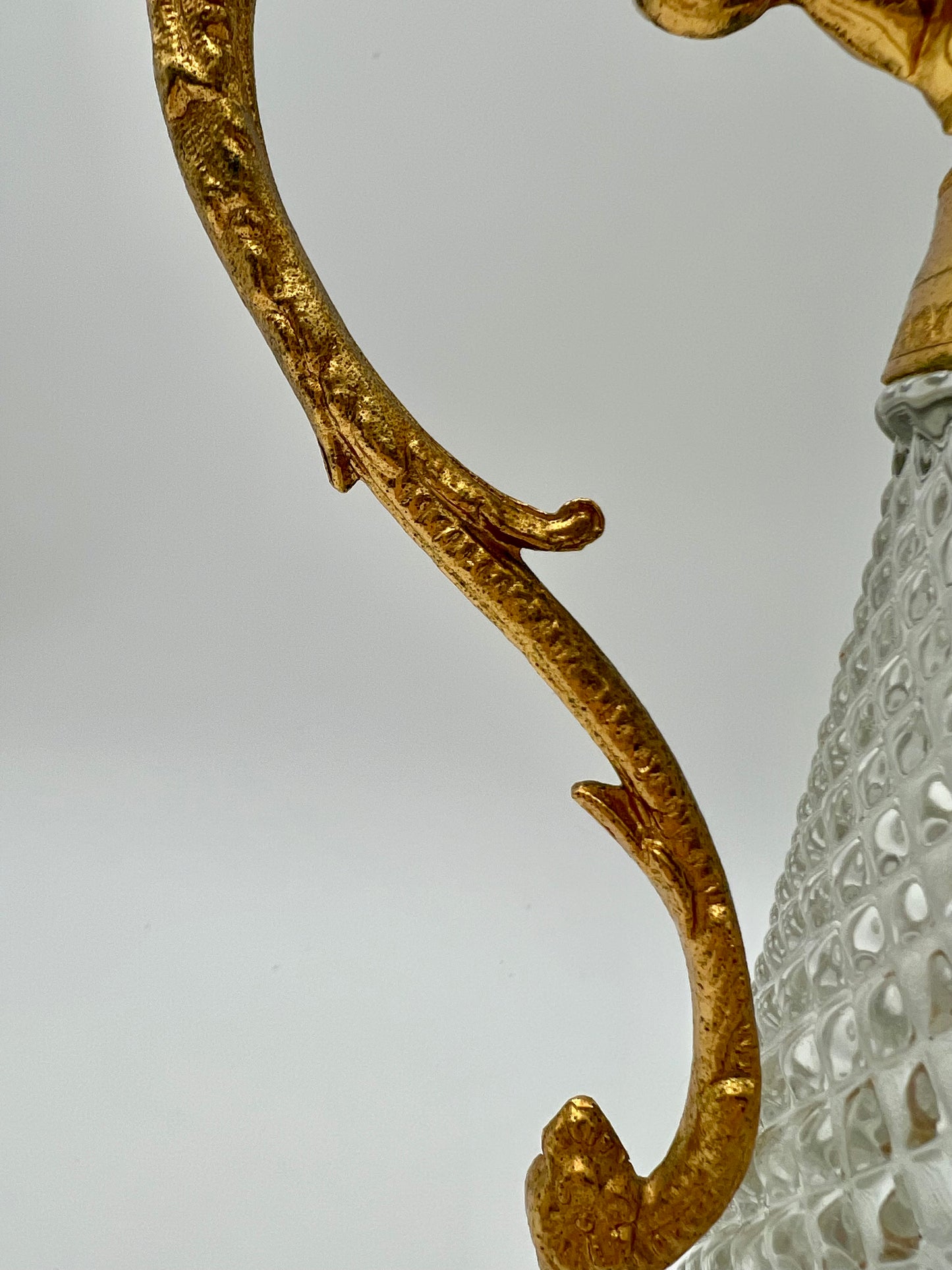 ANTIQUE ART DECO DIAMOND TIP CRYSTAL  AND GILT LION HEAD HANDLE JUG, CIRCA  1930’S
