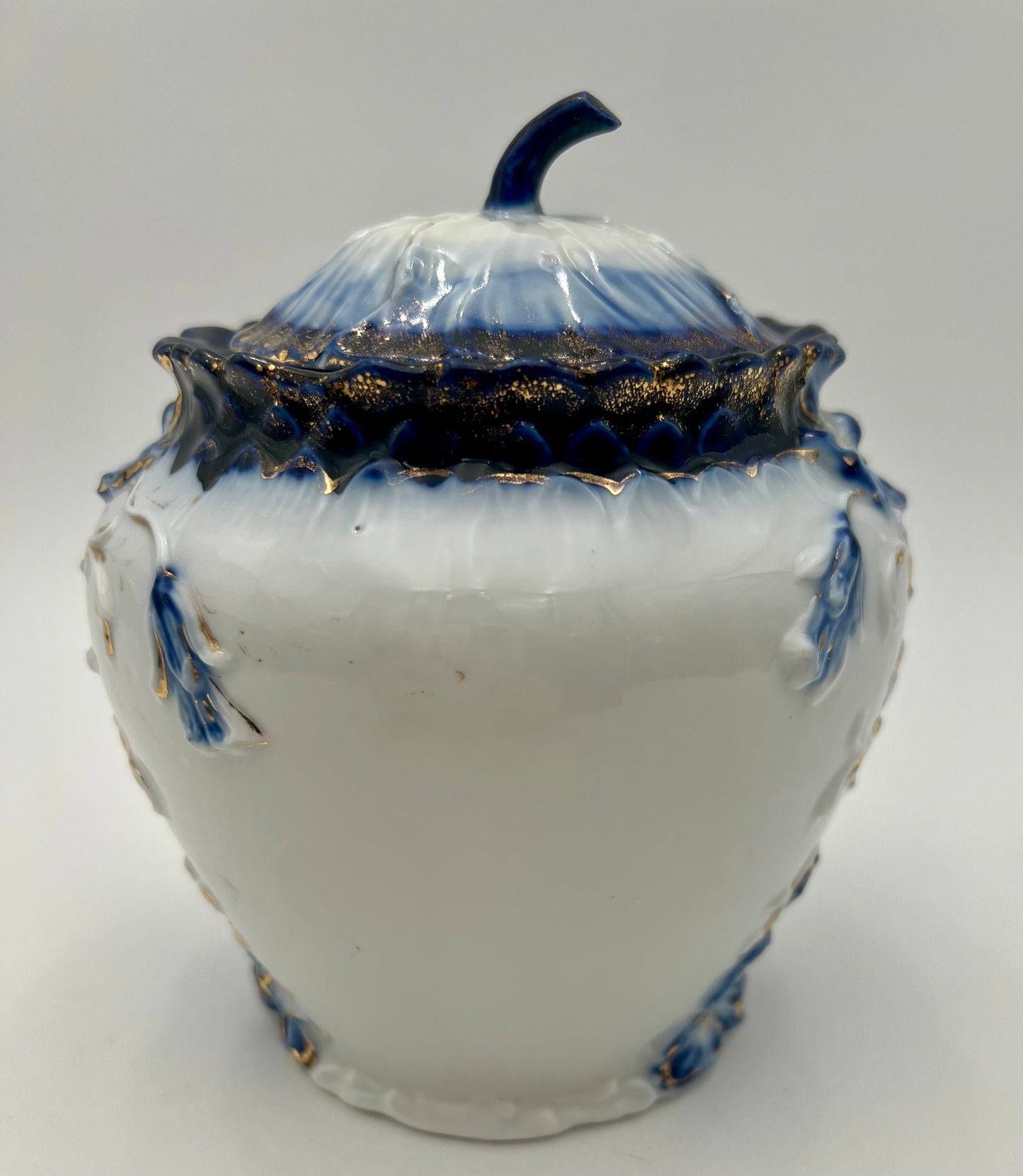 VINTAGE BLUE WHITE AND GOLD  MELON JAR