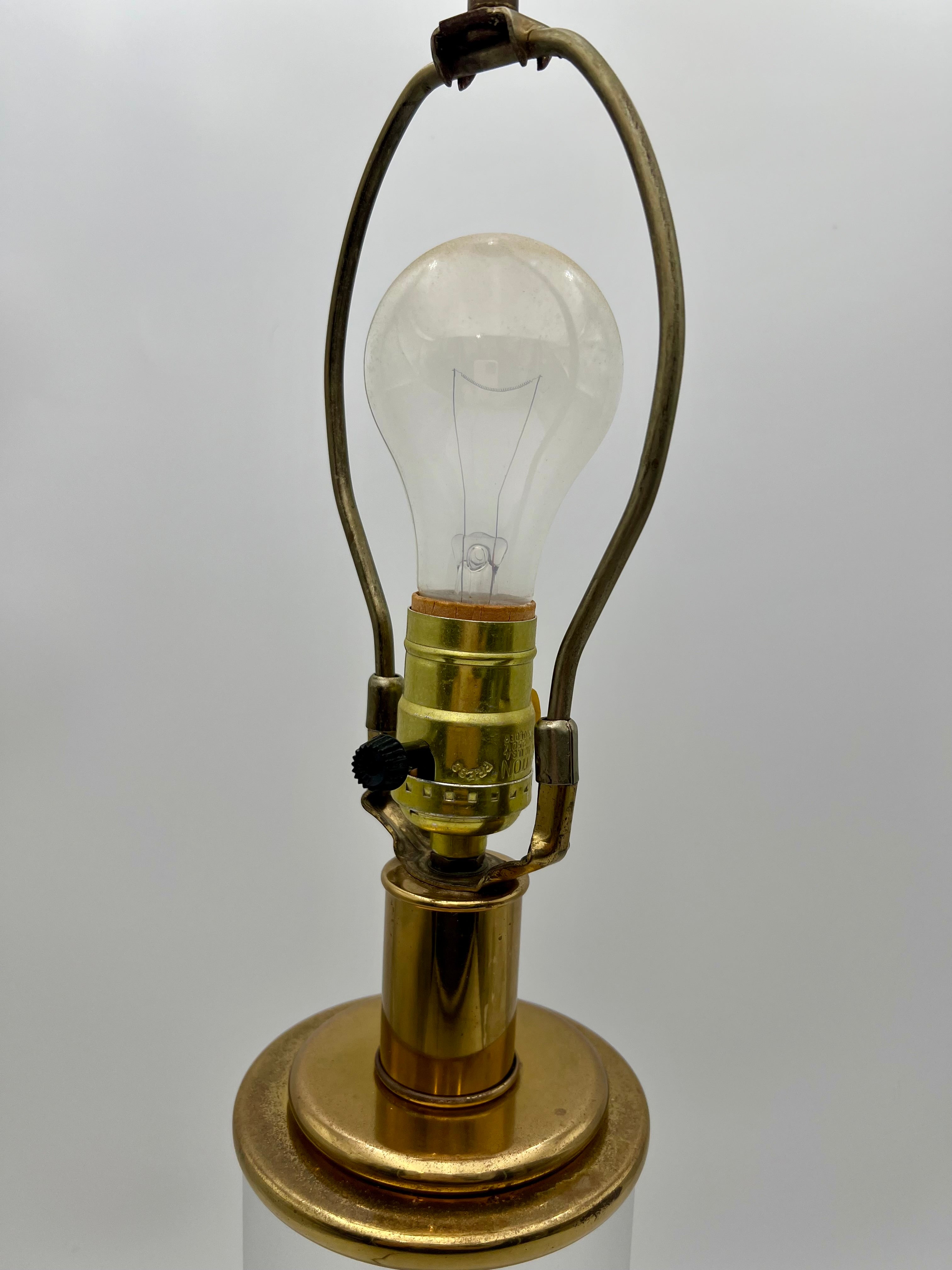 VINTAGE PEILL & PUTZLER HEAVY ART GLASS SWIRL LAMP WITH BRASS ACCENTS