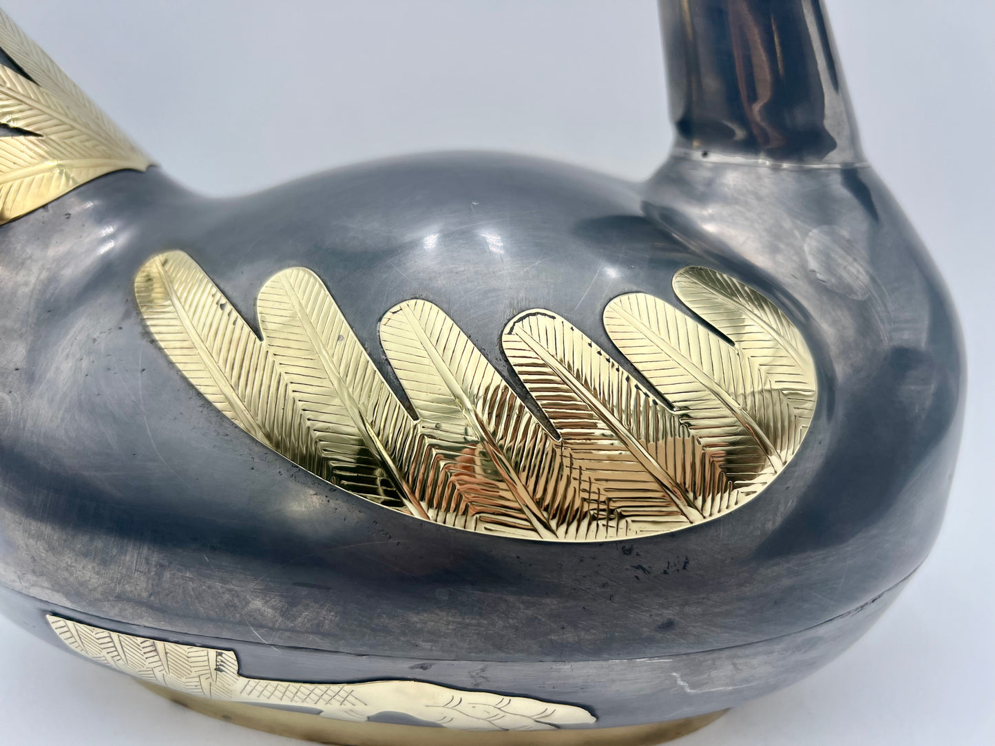 VINTAGE MID CENTURY PEWTER AND BRASS DUCK VESSEL, CIRCA 1970’S