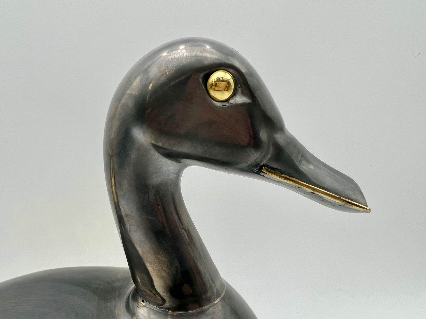 VINTAGE MID CENTURY PEWTER AND BRASS DUCK VESSEL, CIRCA 1970’S