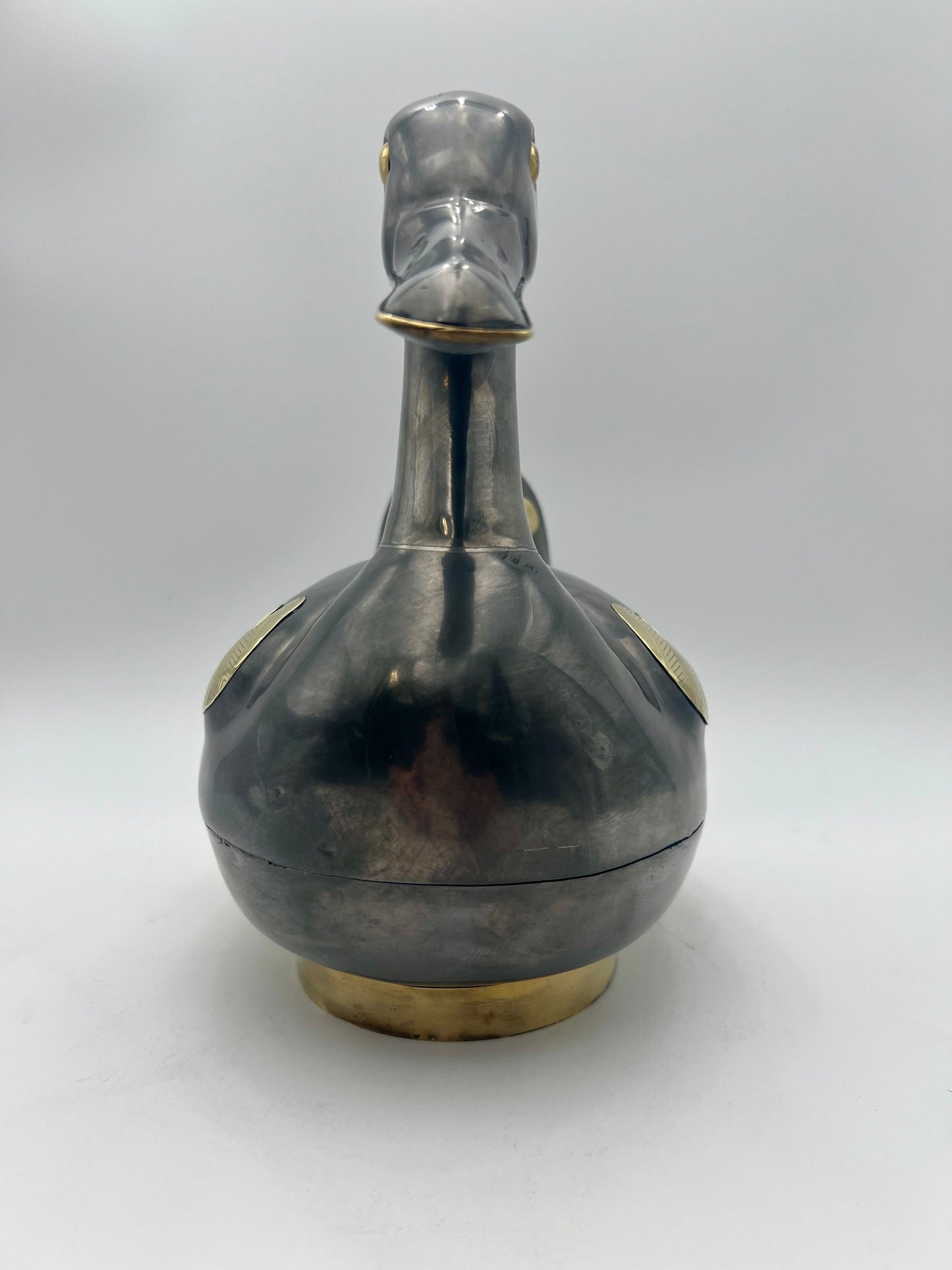 VINTAGE MID CENTURY PEWTER AND BRASS DUCK VESSEL, CIRCA 1970’S