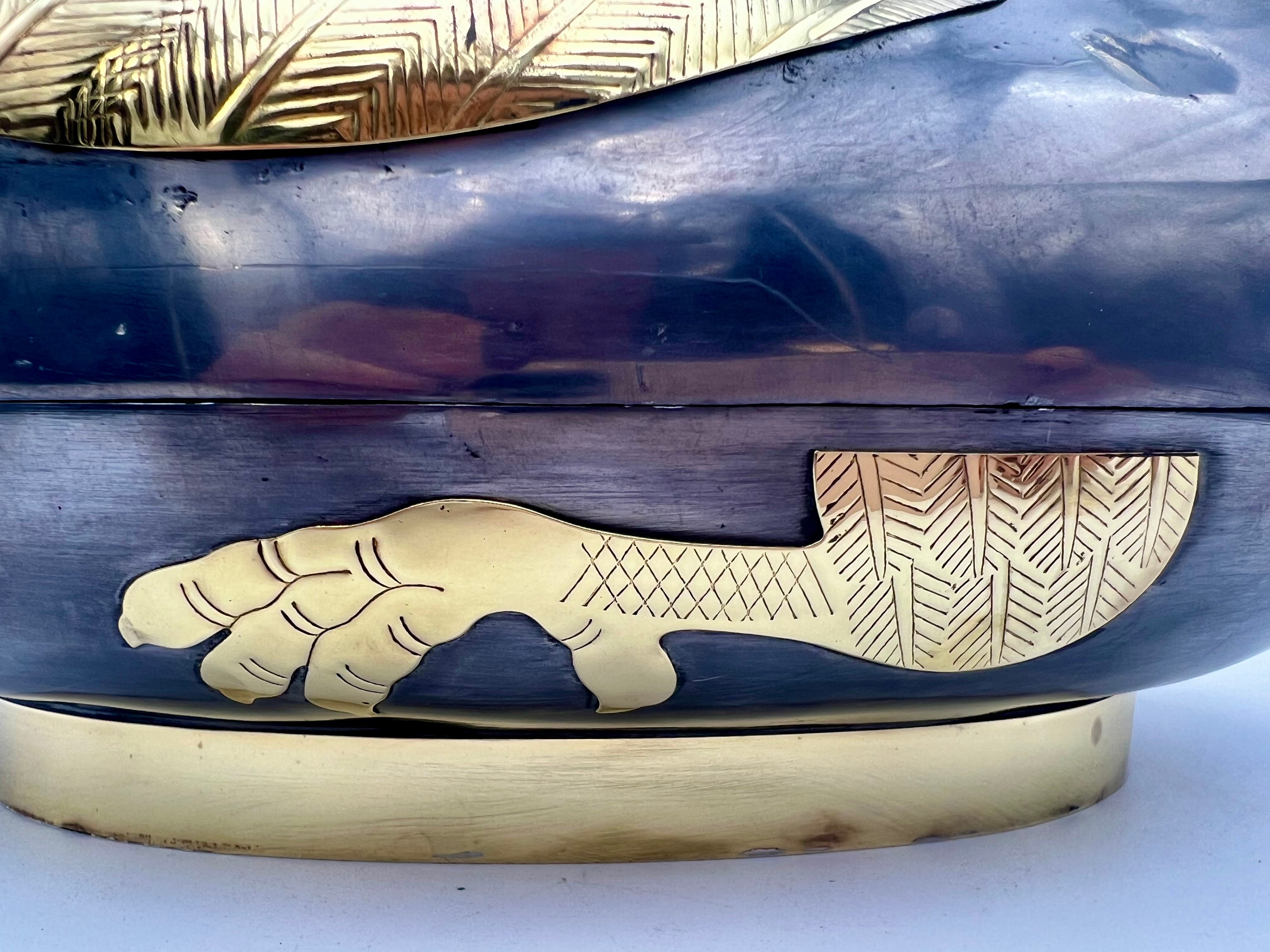 VINTAGE BRASS & PEWTER DUCK LIDDED BOX — NEIMAN MARCUS ERA INDIAN METAL ART