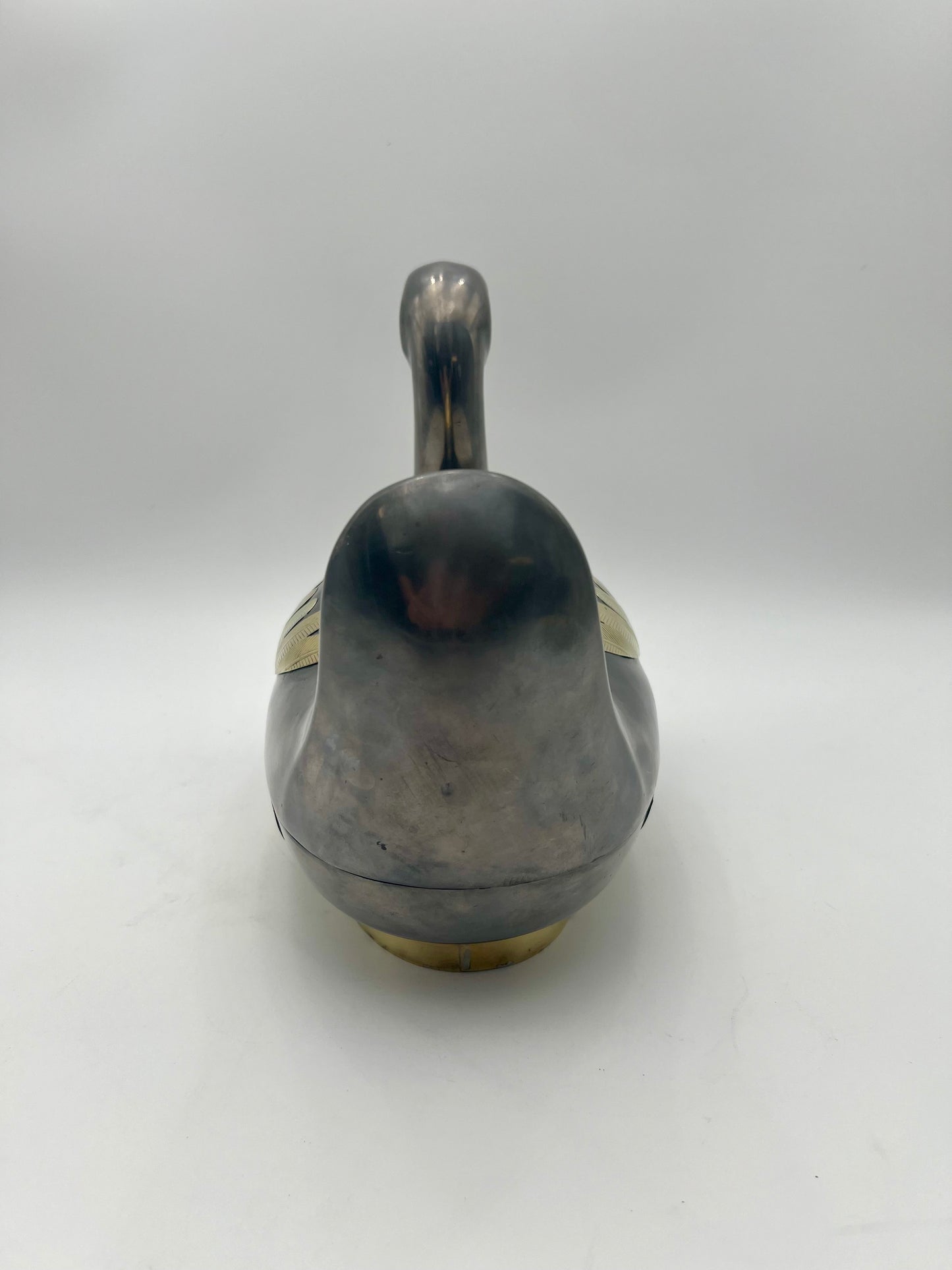VINTAGE MID CENTURY PEWTER AND BRASS DUCK VESSEL, CIRCA 1970’S