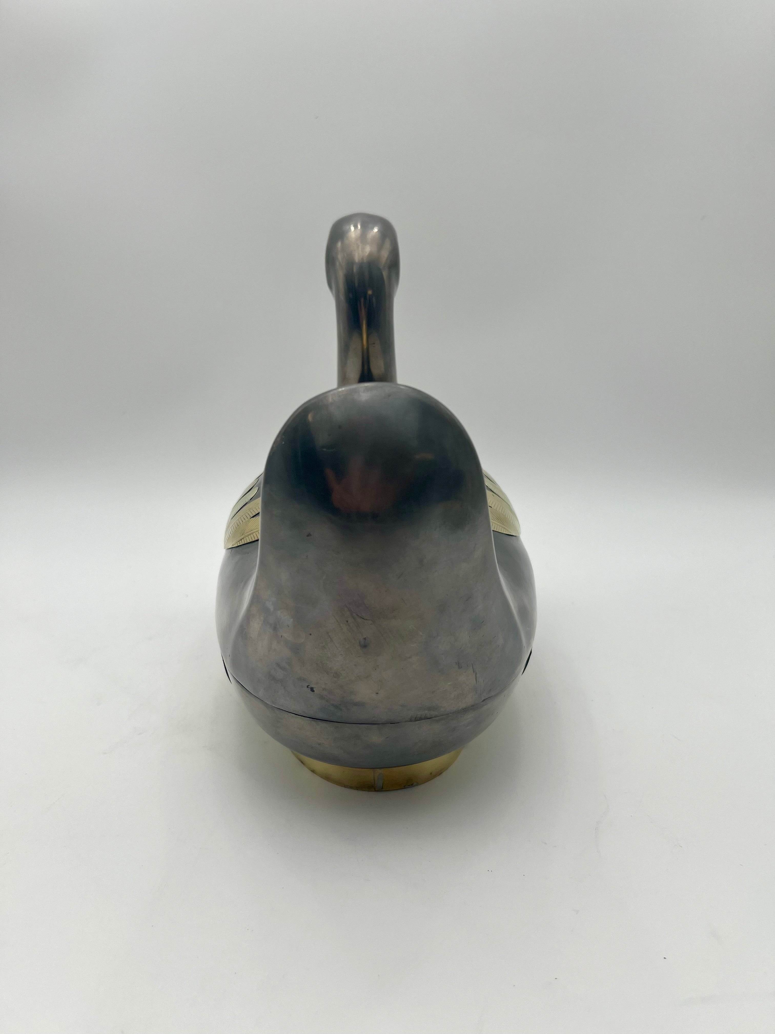 VINTAGE BRASS & PEWTER DUCK LIDDED BOX — NEIMAN MARCUS ERA INDIAN METAL ART