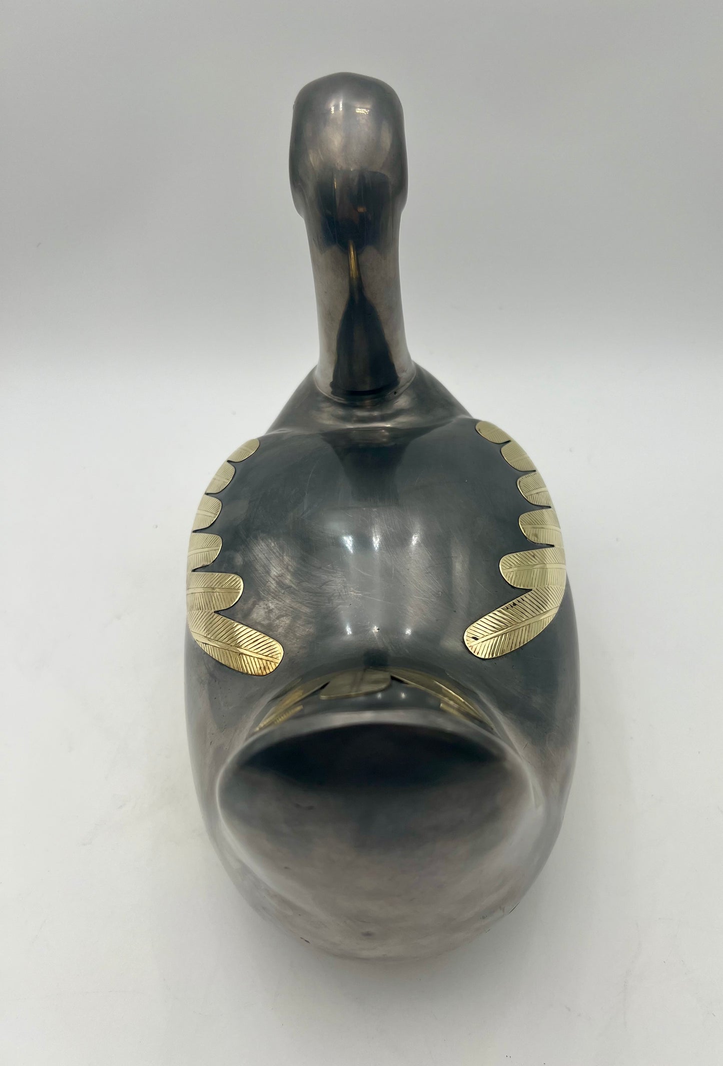 VINTAGE MID CENTURY PEWTER AND BRASS DUCK VESSEL, CIRCA 1970’S