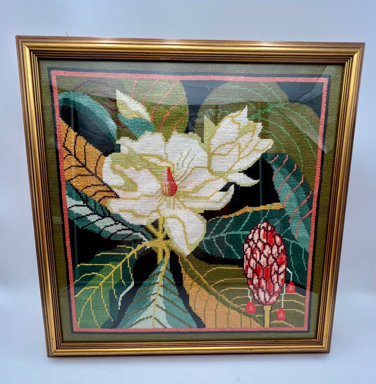 VINTAGE FRAMED BOHO NEEDLEPOINT