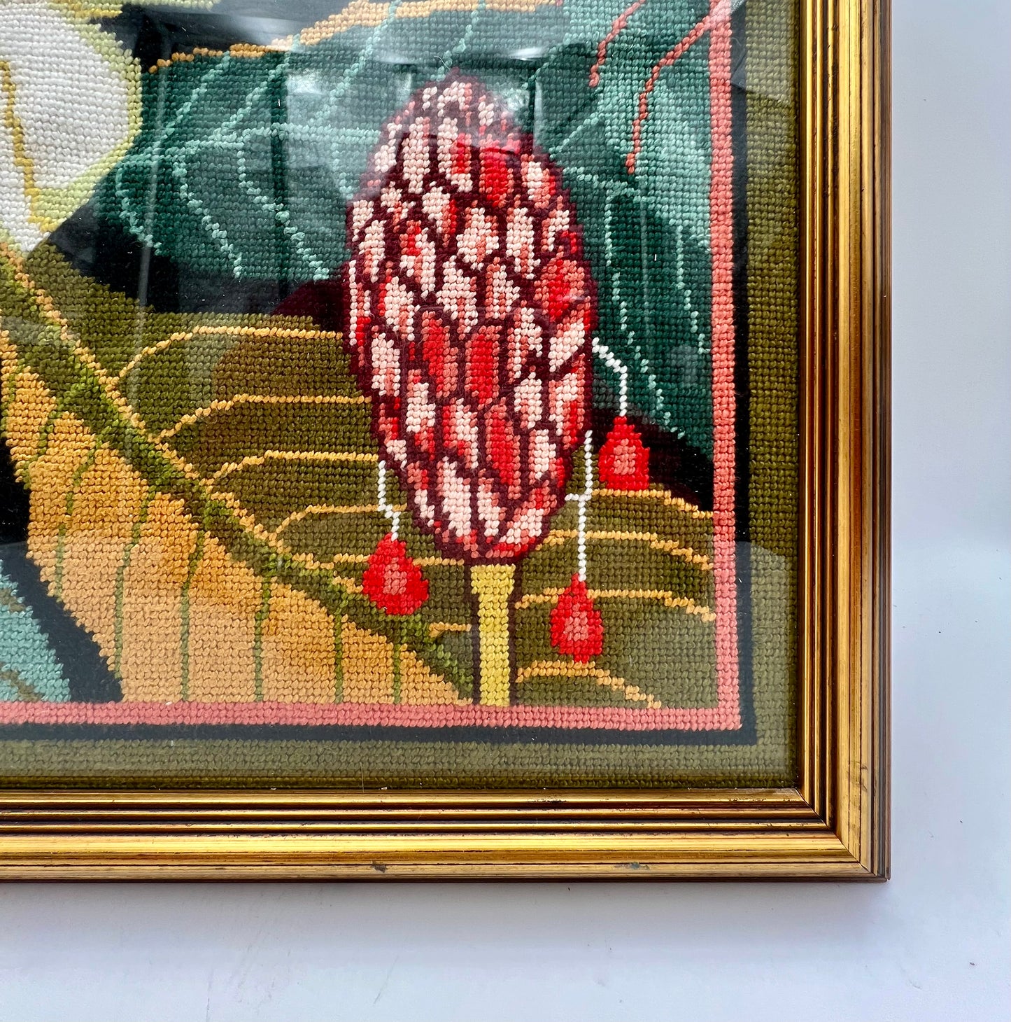 VINTAGE FRAMED BOHO NEEDLEPOINT