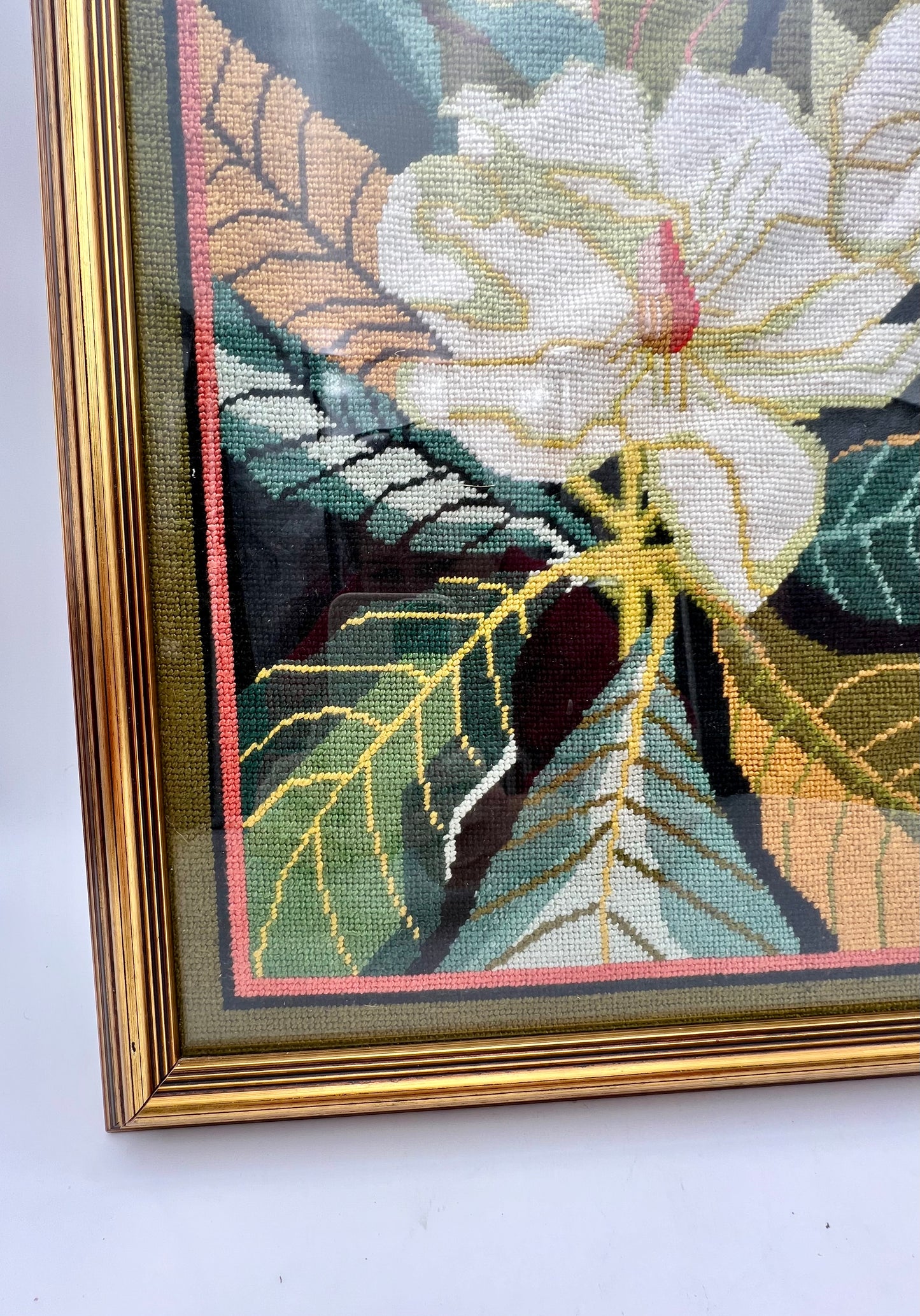 VINTAGE FRAMED BOHO NEEDLEPOINT