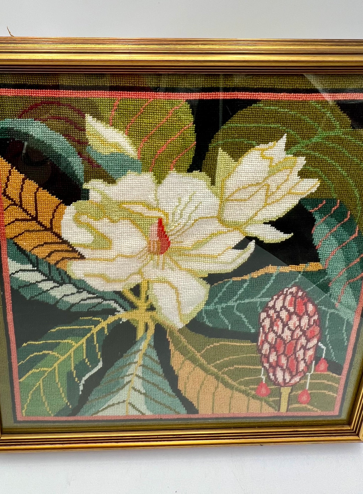 VINTAGE FRAMED BOHO NEEDLEPOINT