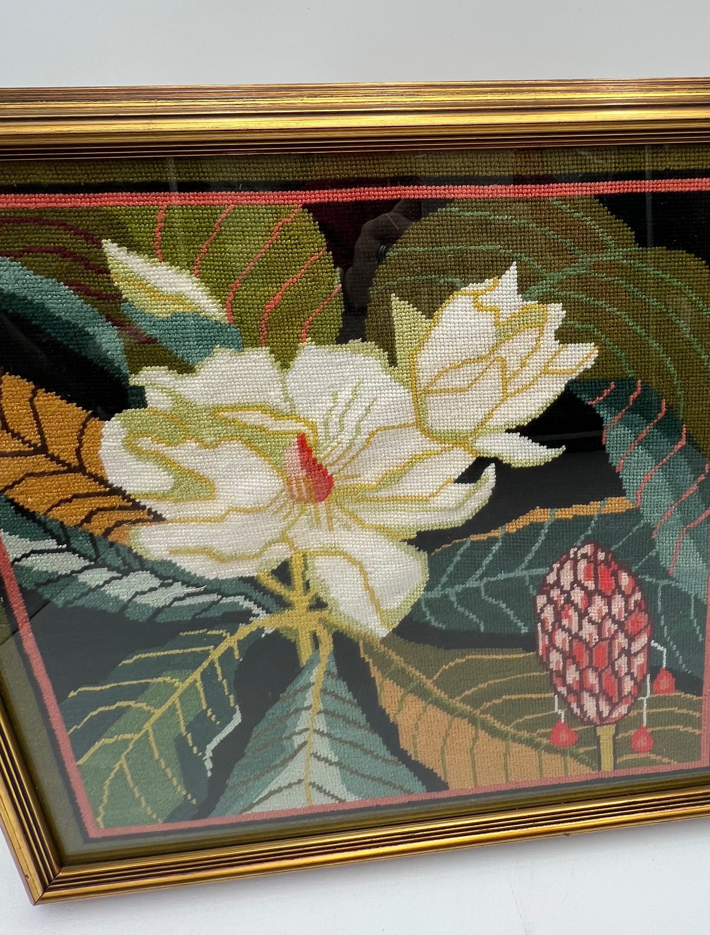 VINTAGE FRAMED BOHO NEEDLEPOINT
