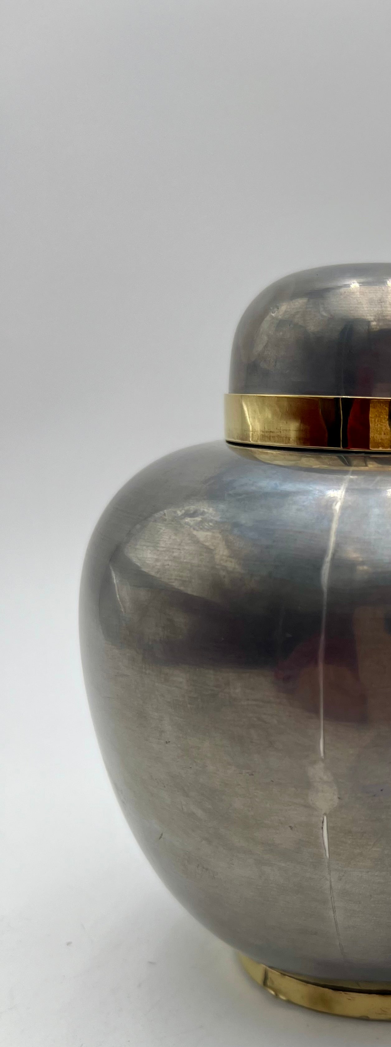VINTAGE BRASS CHERRY BLOSSOM PEWTER JAR