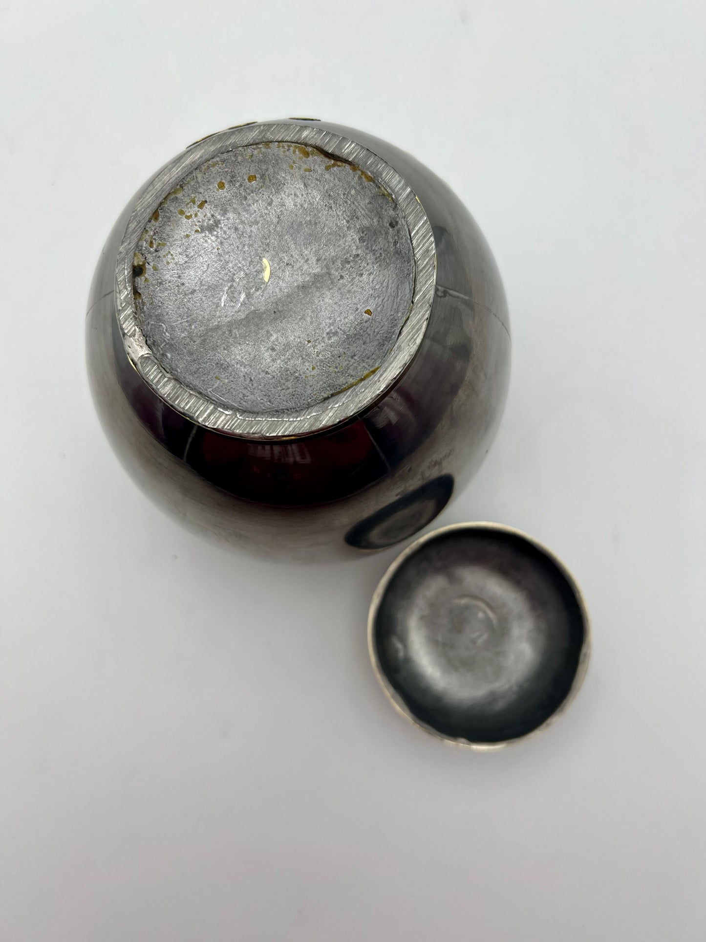 VINTAGE BRASS CHERRY BLOSSOM PEWTER JAR