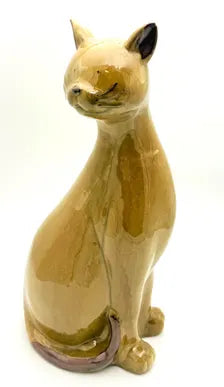 LARGE VINTAGE MID-CENTURY MODERN CERAMIC CAT SCULPTURE | 18" HONEY GLAZED ART POTTERY