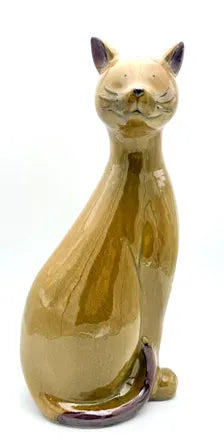 LARGE VINTAGE MID-CENTURY MODERN CERAMIC CAT SCULPTURE | 18" HONEY GLAZED ART POTTERY