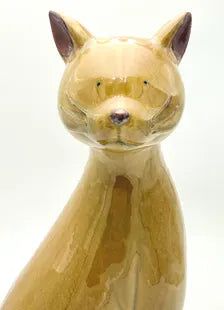 LARGE VINTAGE MID-CENTURY MODERN CERAMIC CAT SCULPTURE | 18" HONEY GLAZED ART POTTERY
