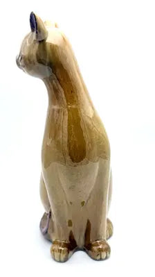 LARGE VINTAGE MID-CENTURY MODERN CERAMIC CAT SCULPTURE | 18" HONEY GLAZED ART POTTERY