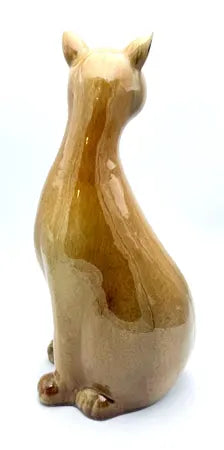 LARGE VINTAGE MID-CENTURY MODERN CERAMIC CAT SCULPTURE | 18" HONEY GLAZED ART POTTERY