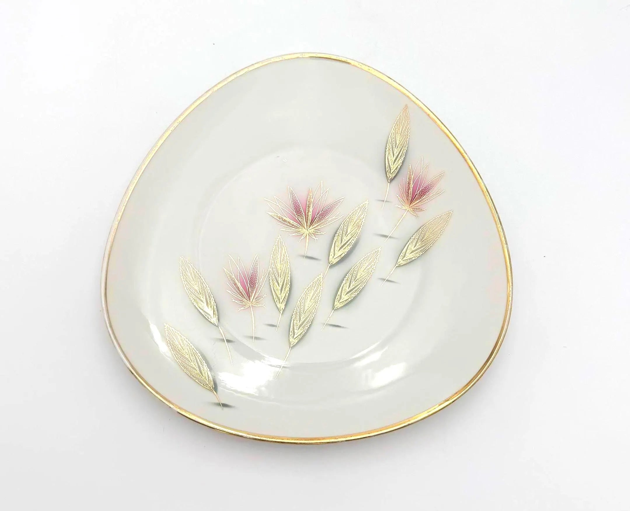 MID CENTURY BAVARIAN PORCELAIN SERVING BOWL | 12 INCH ELFENBEIN IVORY GOLD LEAF ATOMIC FLORAL DISH