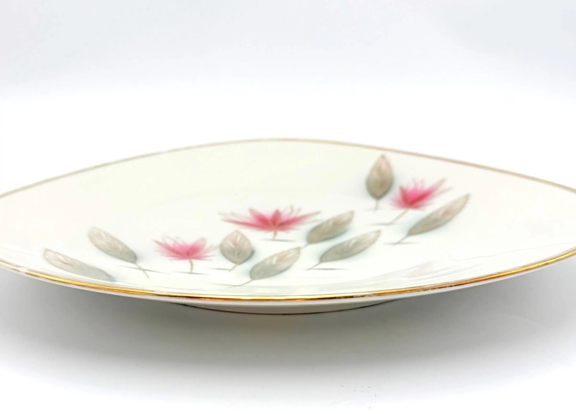 MID CENTURY BAVARIAN PORCELAIN SERVING BOWL | 12 INCH ELFENBEIN IVORY GOLD LEAF ATOMIC FLORAL DISH