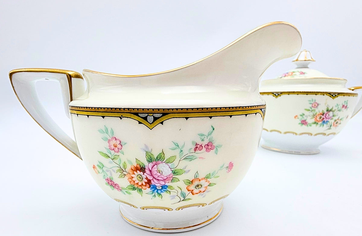OLD NORITAKE MORIMURA FLORAL CREAMER & LIDDED SUGAR BOWL