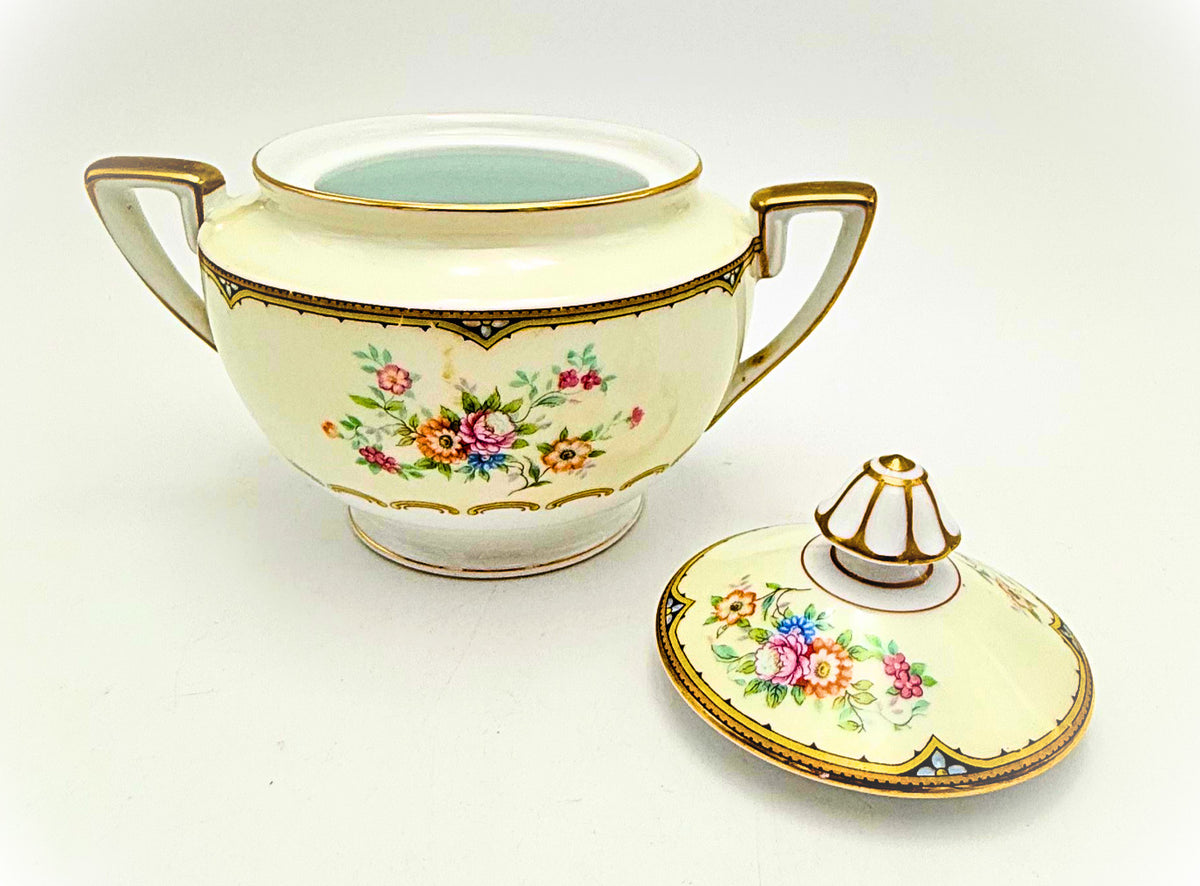 OLD NORITAKE MORIMURA FLORAL CREAMER & LIDDED SUGAR BOWL