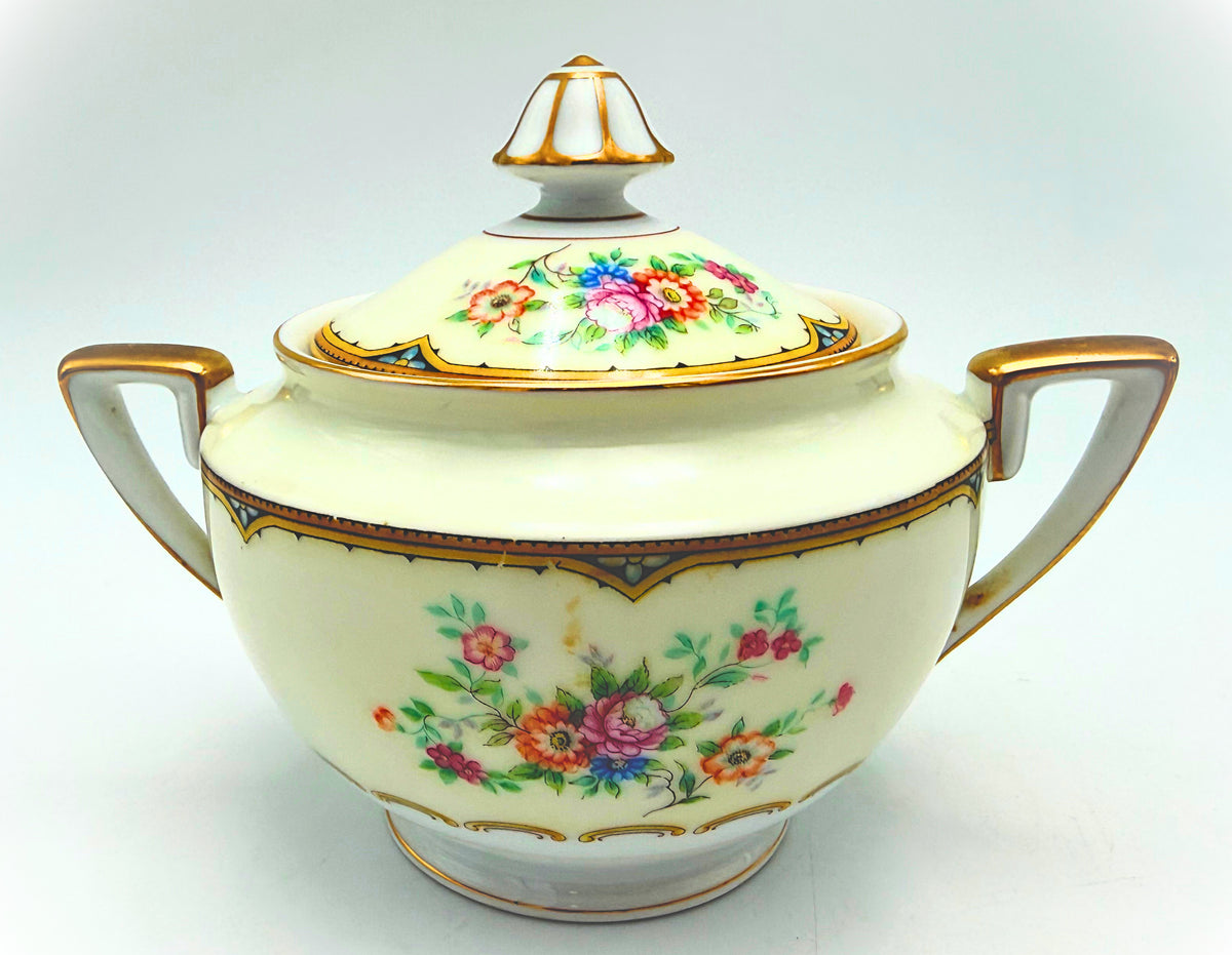 OLD NORITAKE MORIMURA FLORAL CREAMER & LIDDED SUGAR BOWL