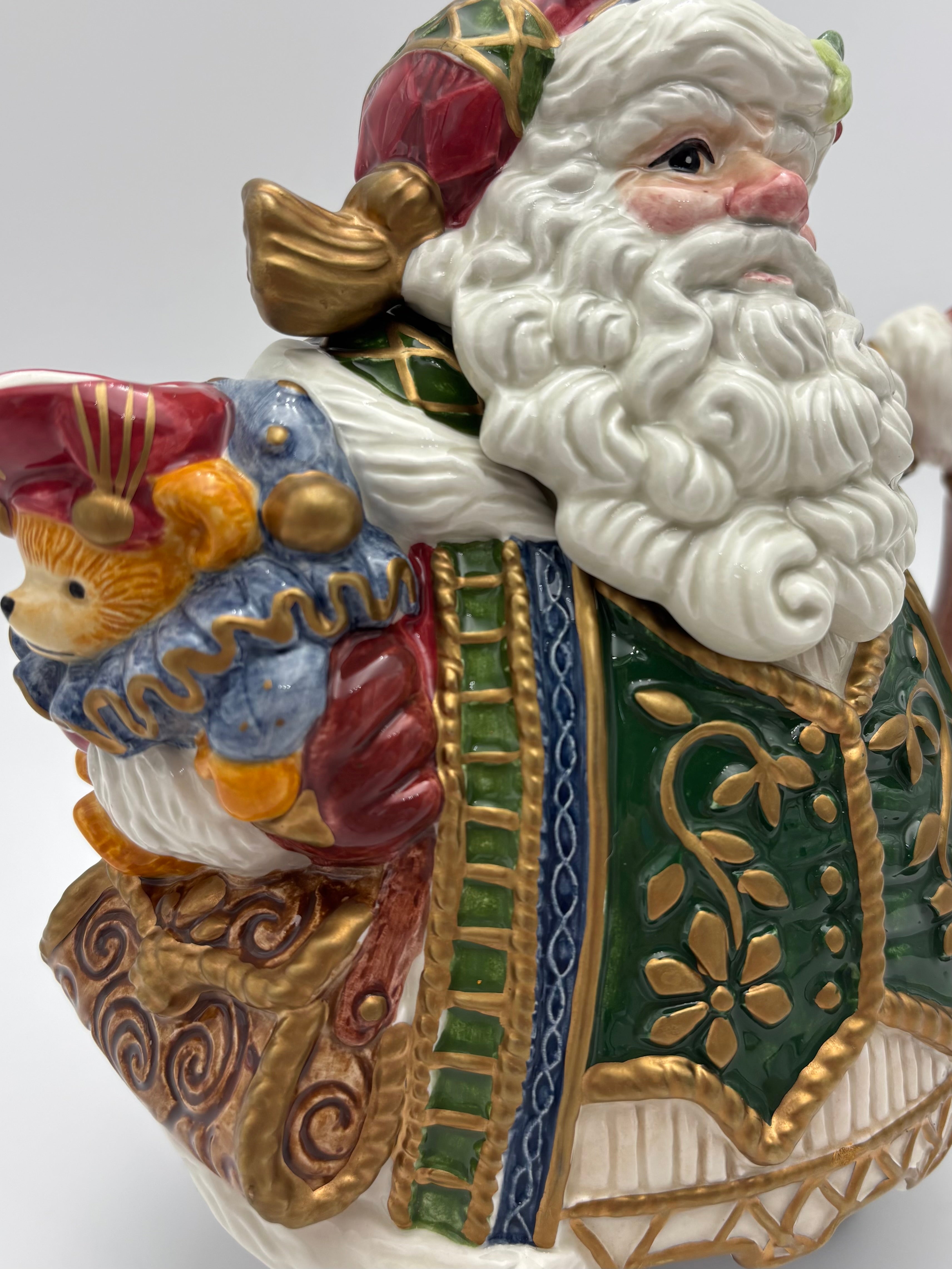 VINTAGE FITZ AND FLOYD SANTA TEAPOT – HAND-PAINTED CERAMIC CHRISTMAS SERVEWARE