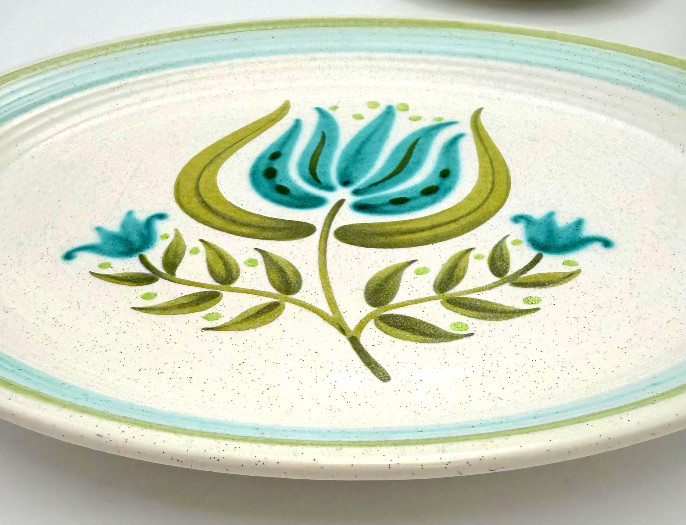 VINTAGE FRANCISCAN TULIP TIME SERVING SET – FLORAL MID CENTURY PLATTER BOWL GRAVY BOAT & DIP BOWL
