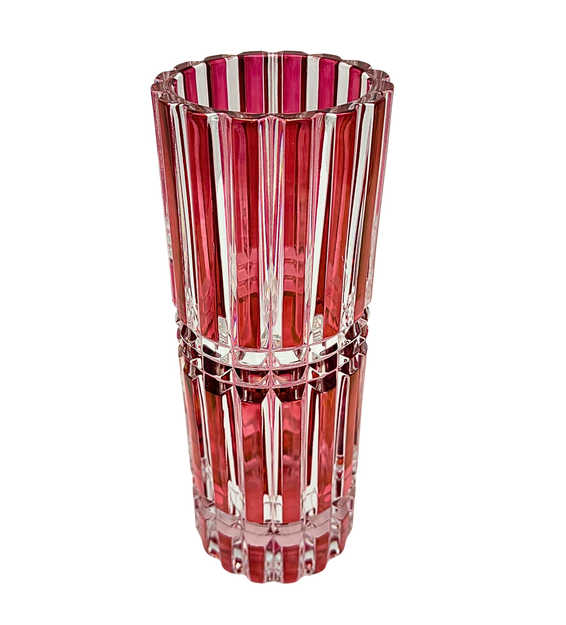 VINTAGE RUBY RED CUT-TO-CLEAR CRYSTAL VASE
