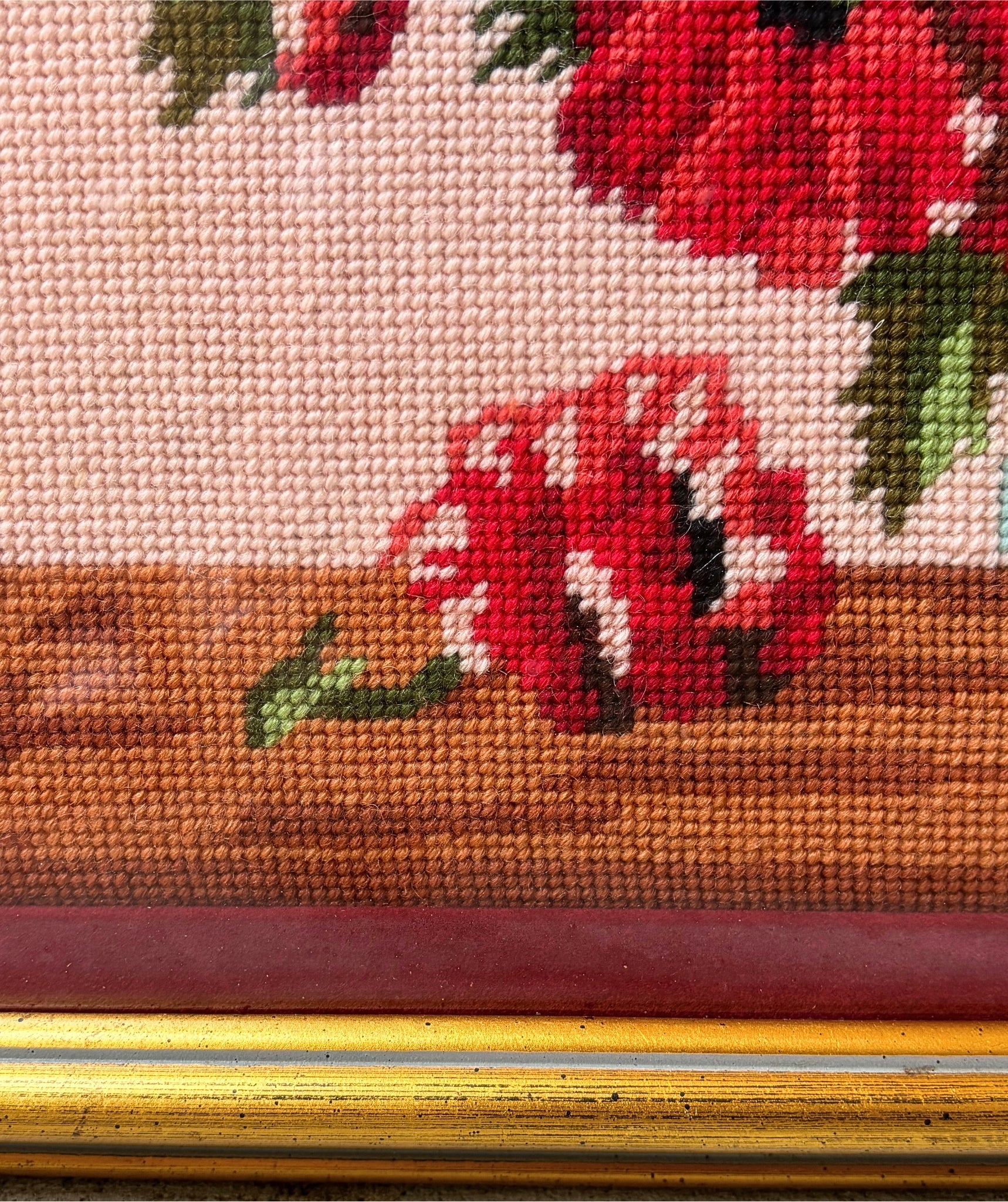 VINTAGE FRAMED NEEDLEPOINT POPPY STILL LIFE WALL ART