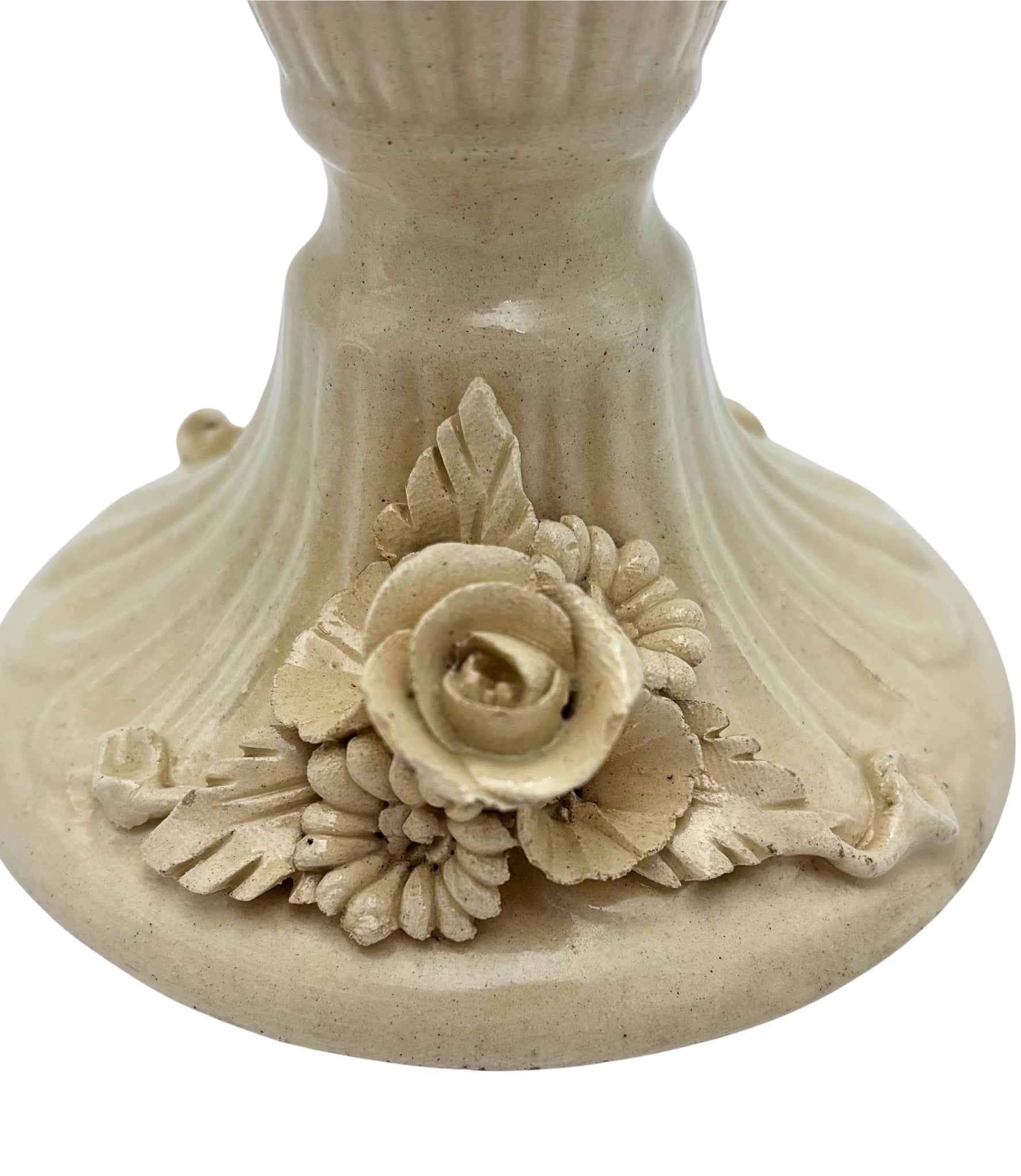 VINTAGE ITALIAN CREAM CERAMIC FLORAL CANDLESTICKS – PAIR