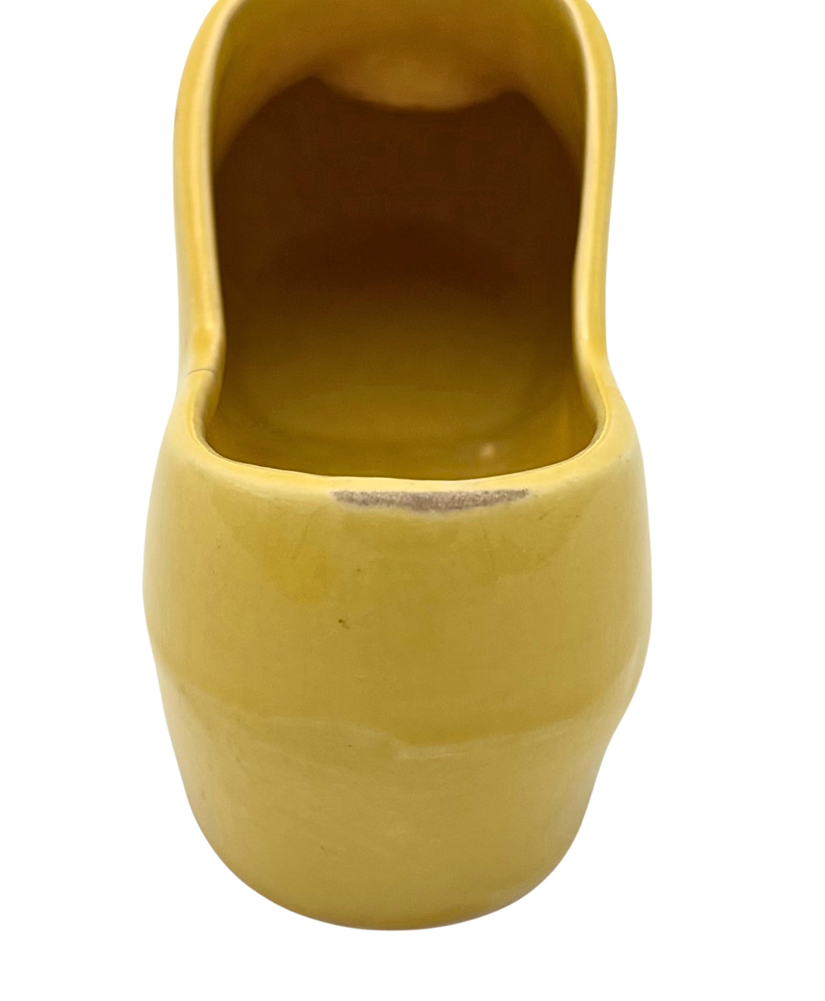 VINTAGE YELLOW CERAMIC CLOG PLANTER WITH PINK ROSE