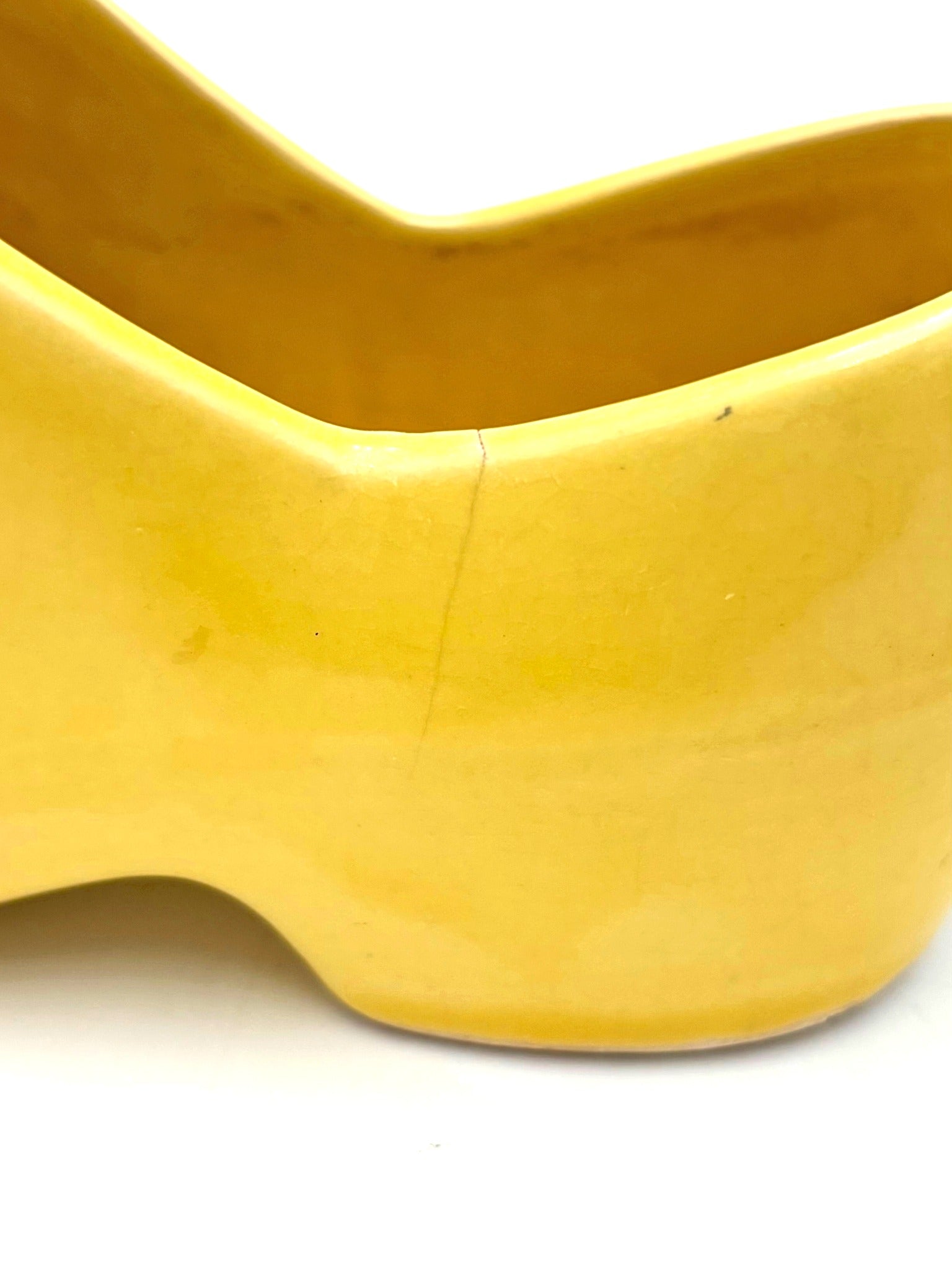 VINTAGE YELLOW CERAMIC CLOG PLANTER WITH PINK ROSE