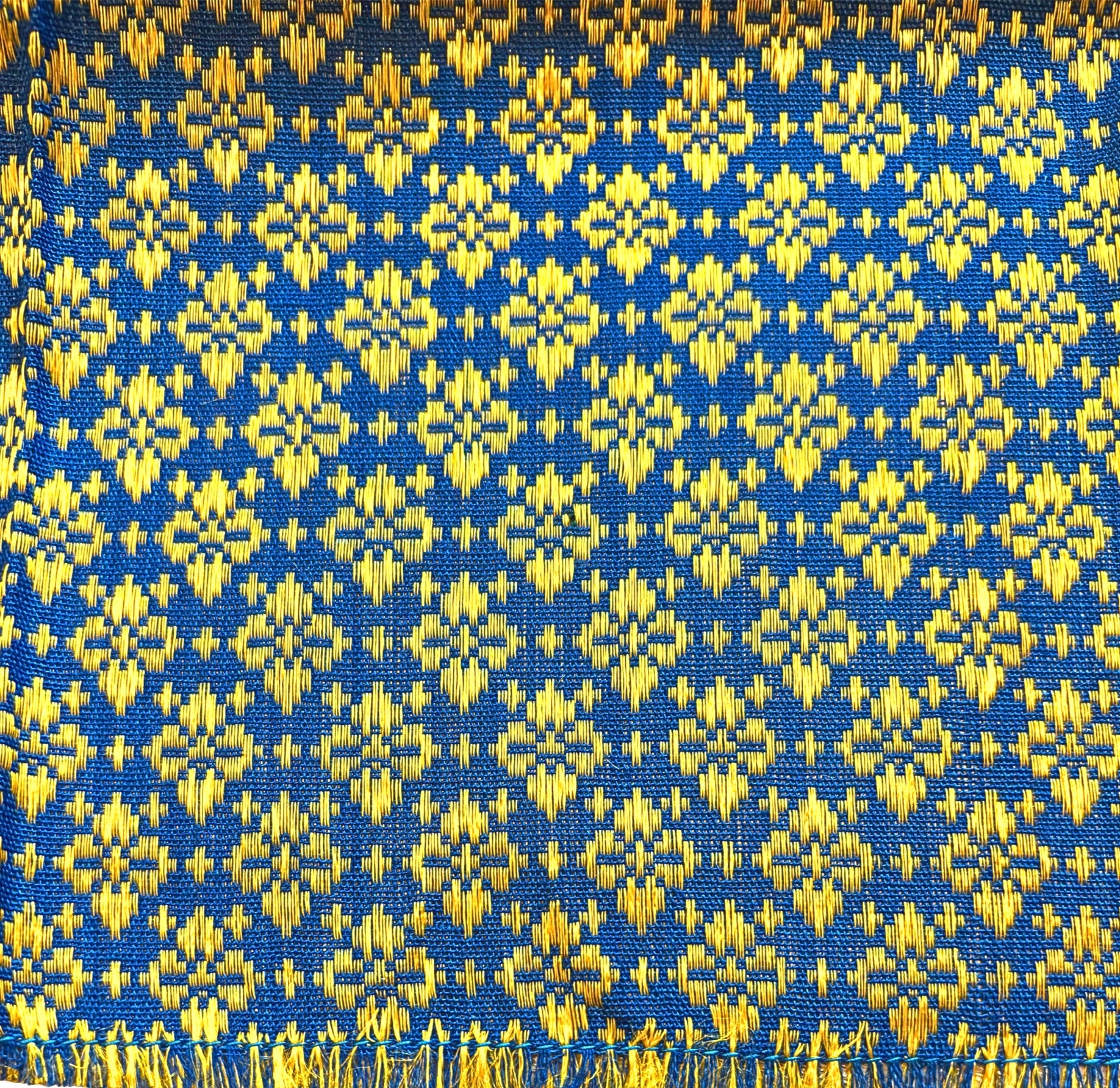 VINTAGE BLUE AND GOLD JACQUARD TABLECLOTH SET WITH 12 NAPKINS