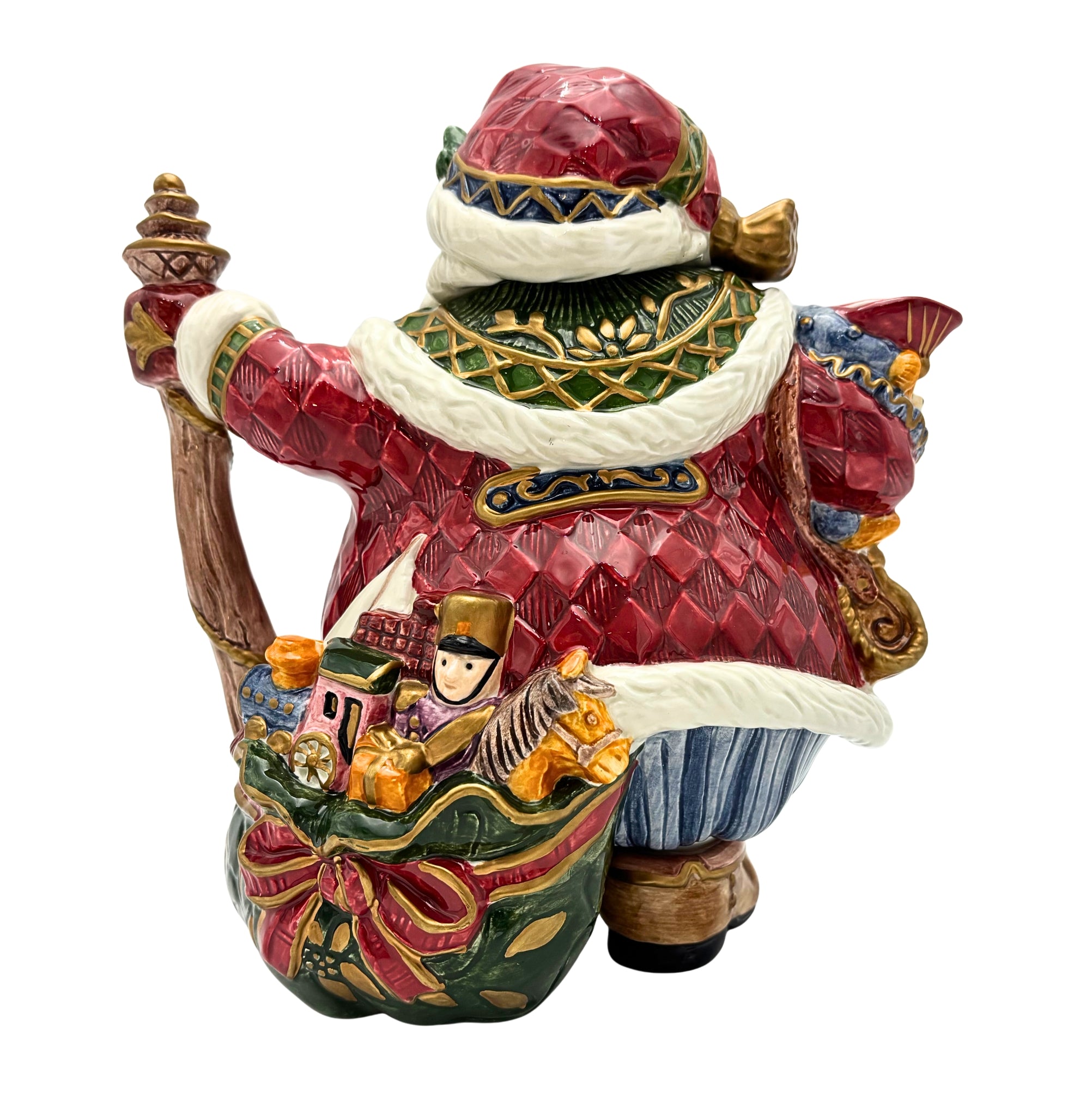 VINTAGE FITZ AND FLOYD SANTA TEAPOT – HAND-PAINTED CERAMIC CHRISTMAS SERVEWARE